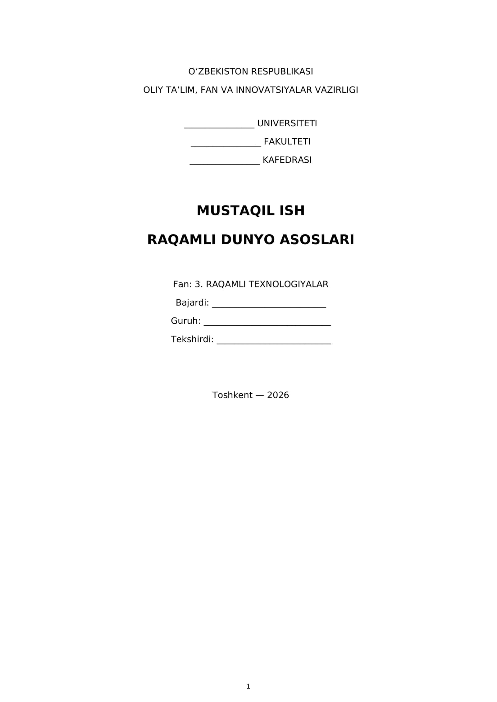 RAQAMLI DUNYO ASOSLARI
