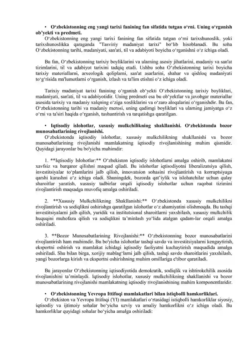 O‘zbekistonning eng yangi tarixi fanining fan sifatida tutgan o‘rni
