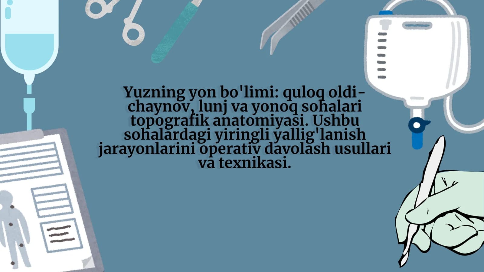 Yuzning yon bo'limi: quloq oldi- chaynov, lunj va yonoq sohalari topografik anatomiyasi. Ushbu sohal