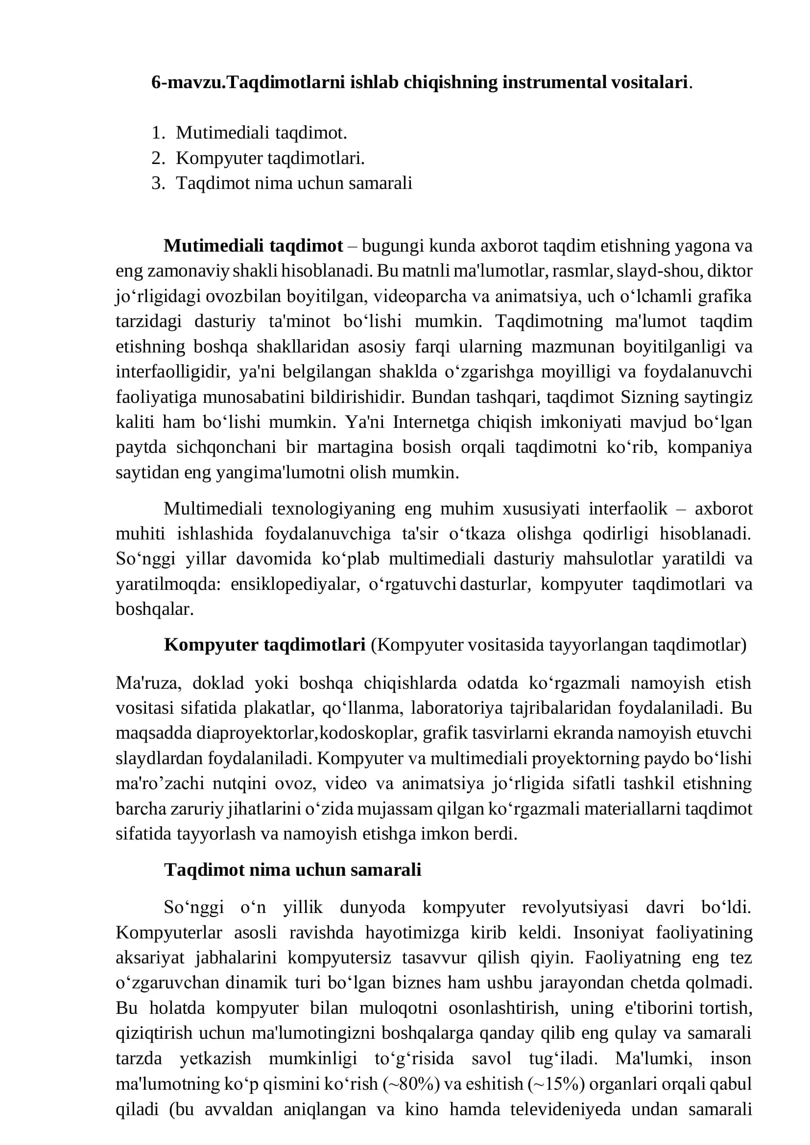 Multimediali taqdimotlar