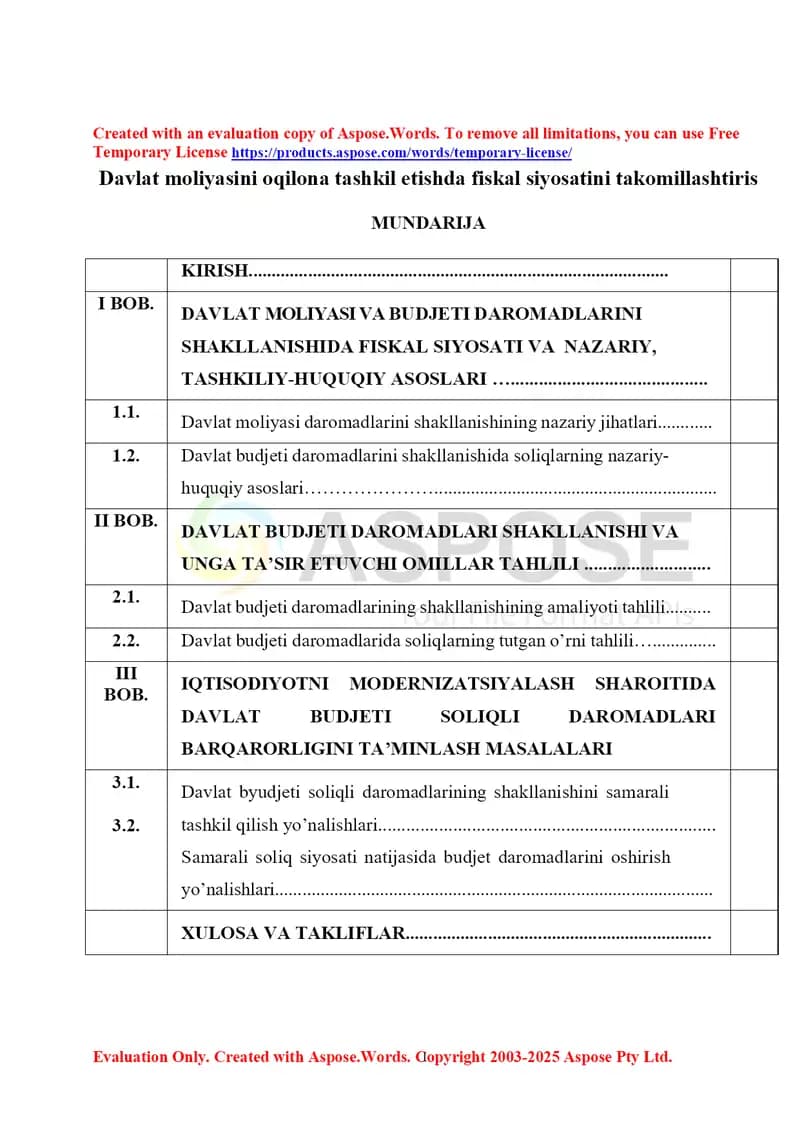 Davlat moliyasini oqilona tashkil etishda fiskal siyosatini takomillashtiris