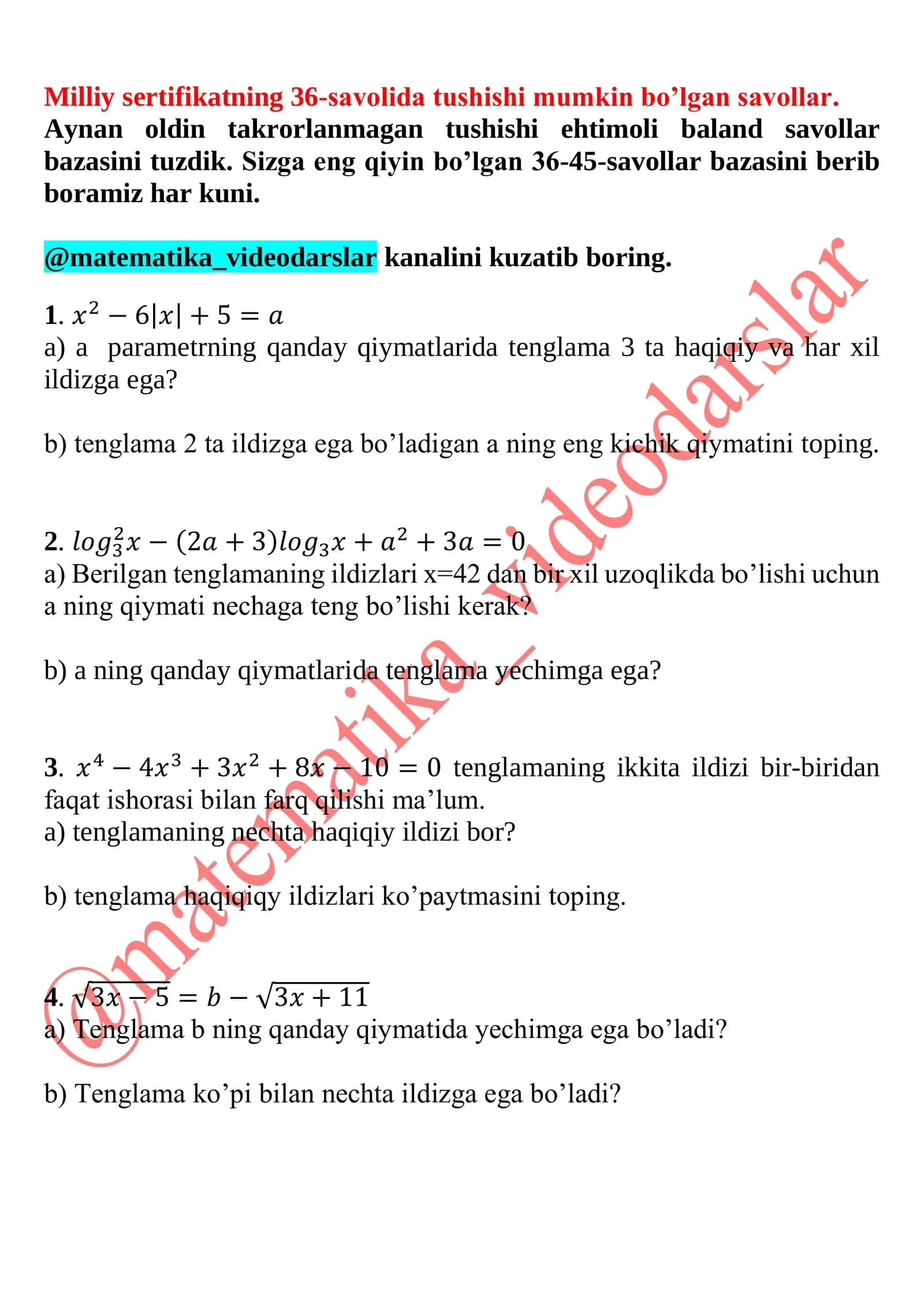 Matematika bilim savollari