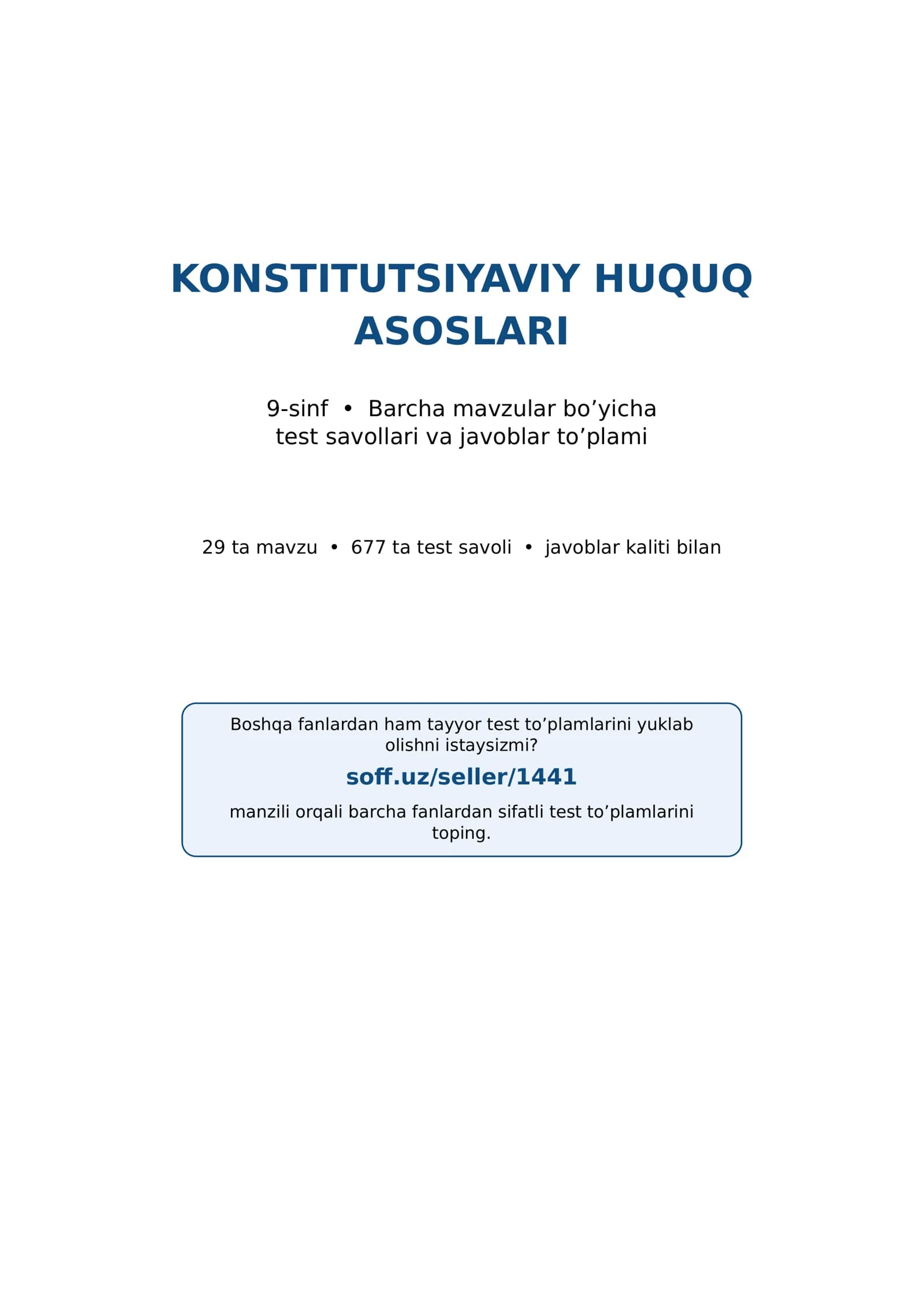 9-sinf HUQUQ MAVZULASHTIRILGAN TESTLAR