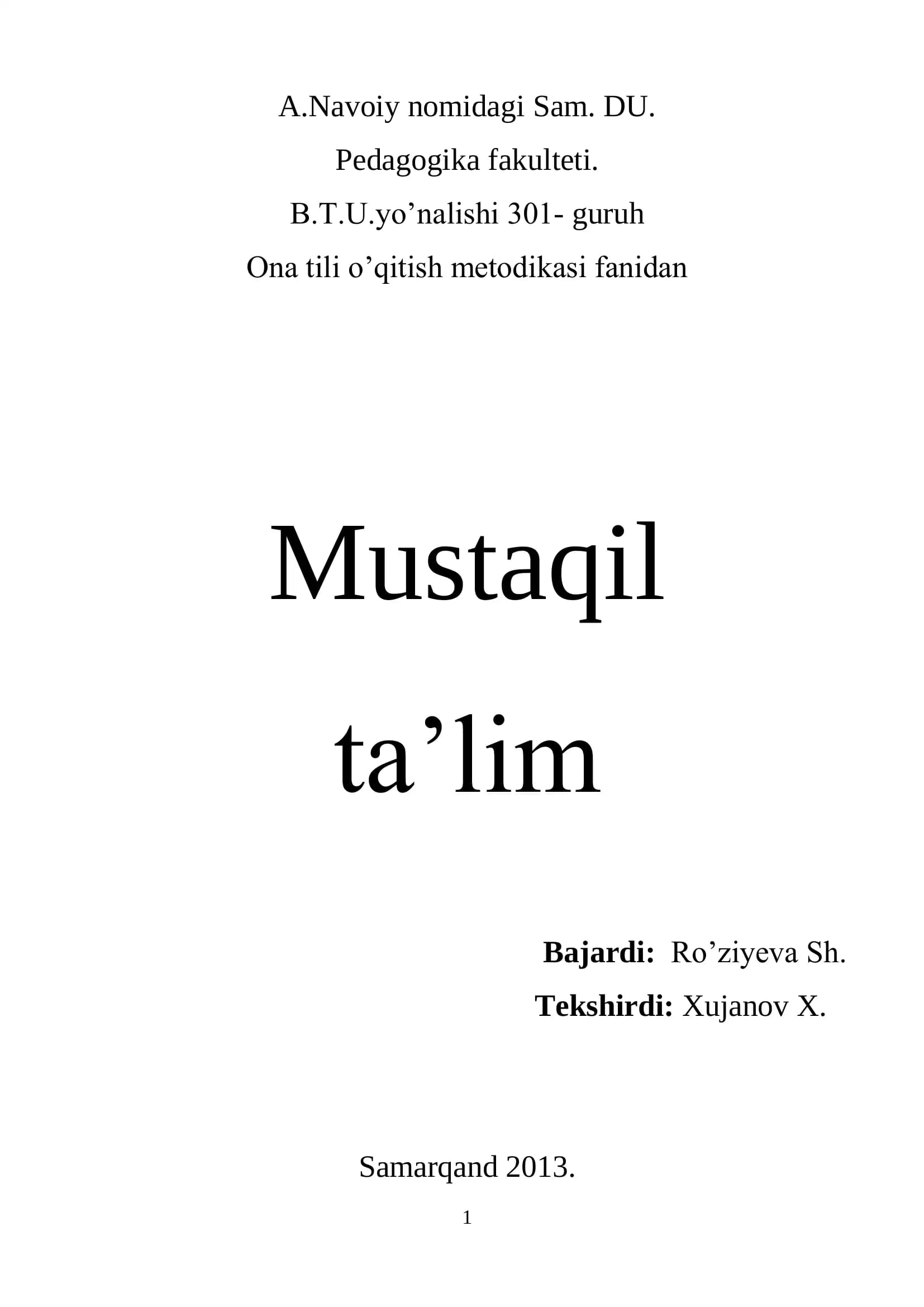 Mustaqil ish mavzulari!