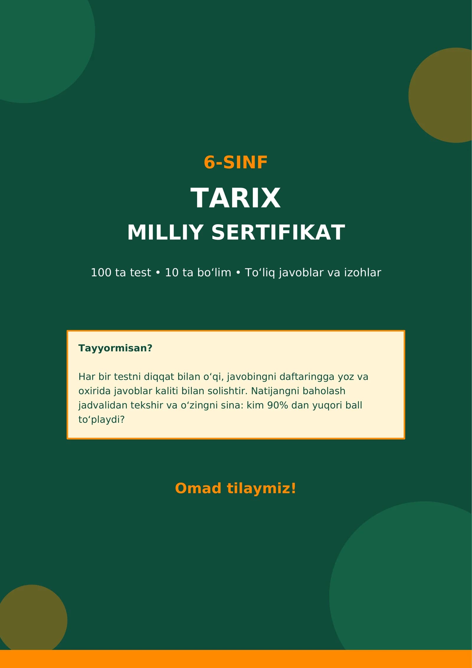 MILLIY SERTIFIKAT TAYYORGARLIGI 6-SINF TARIX