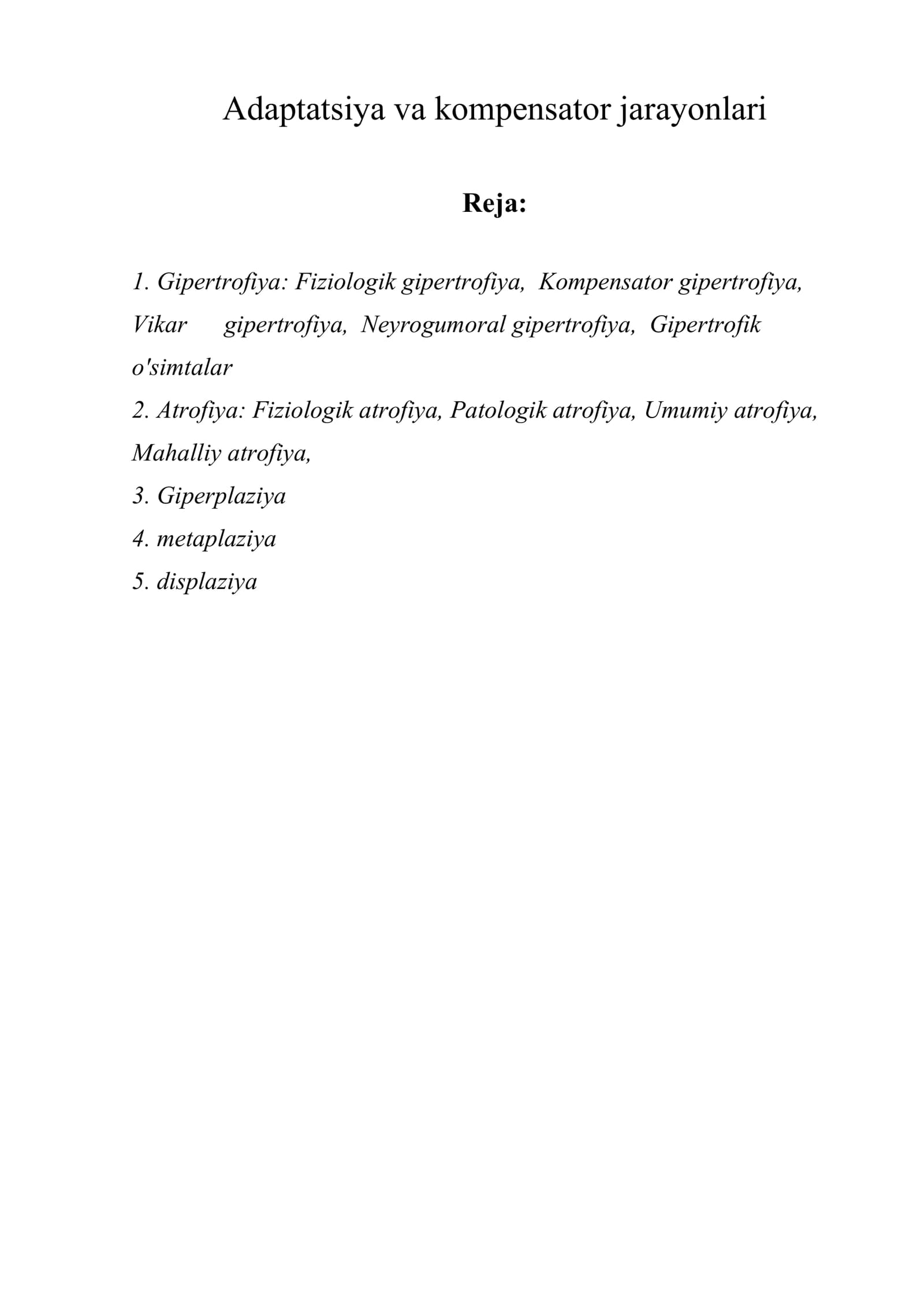 Adaptatsiya va kompеnsator jarayonlari