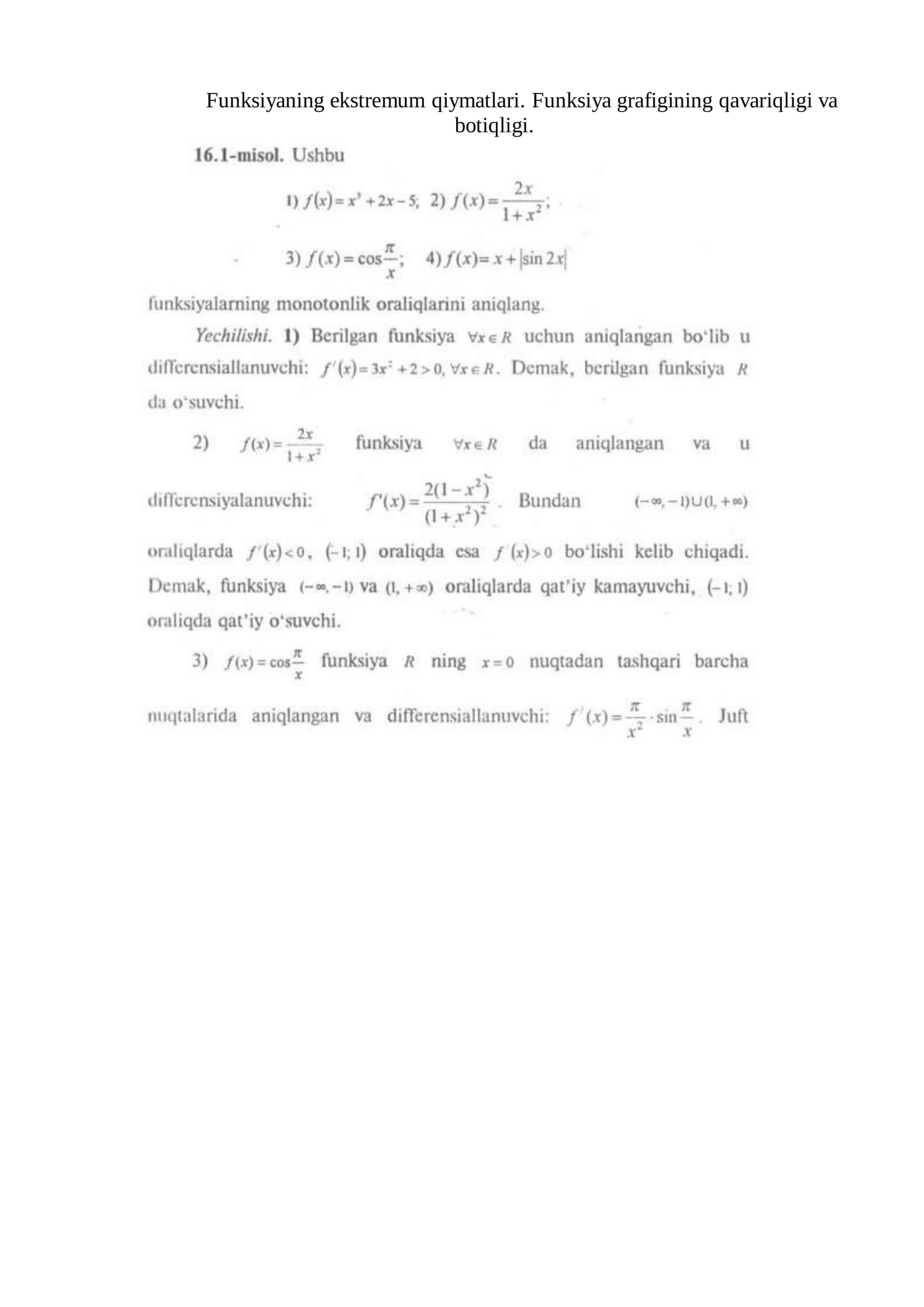 Funksiyaning ekstremum qiymatlari