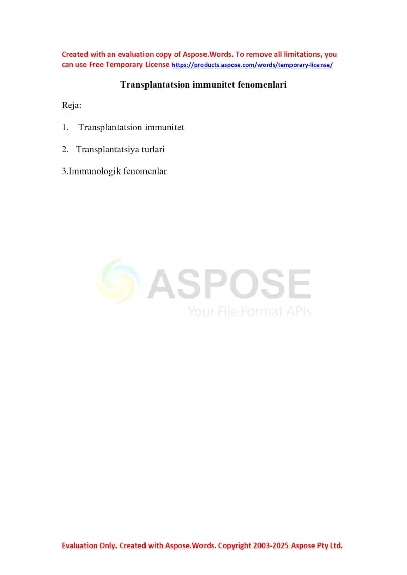 Transplantatsion immunitet fenomenlari