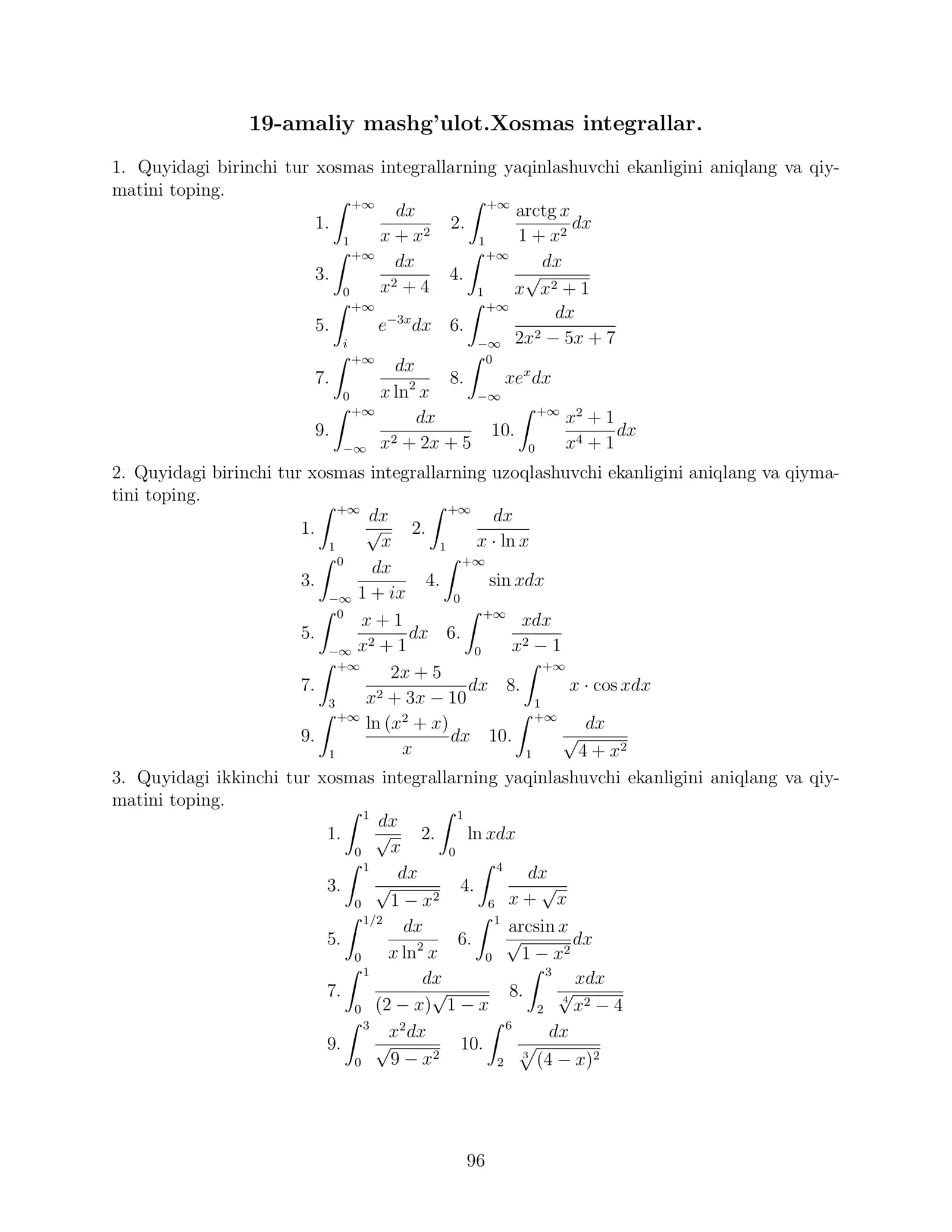 19-amaliy mashg’ulot.Xosmas integrallar