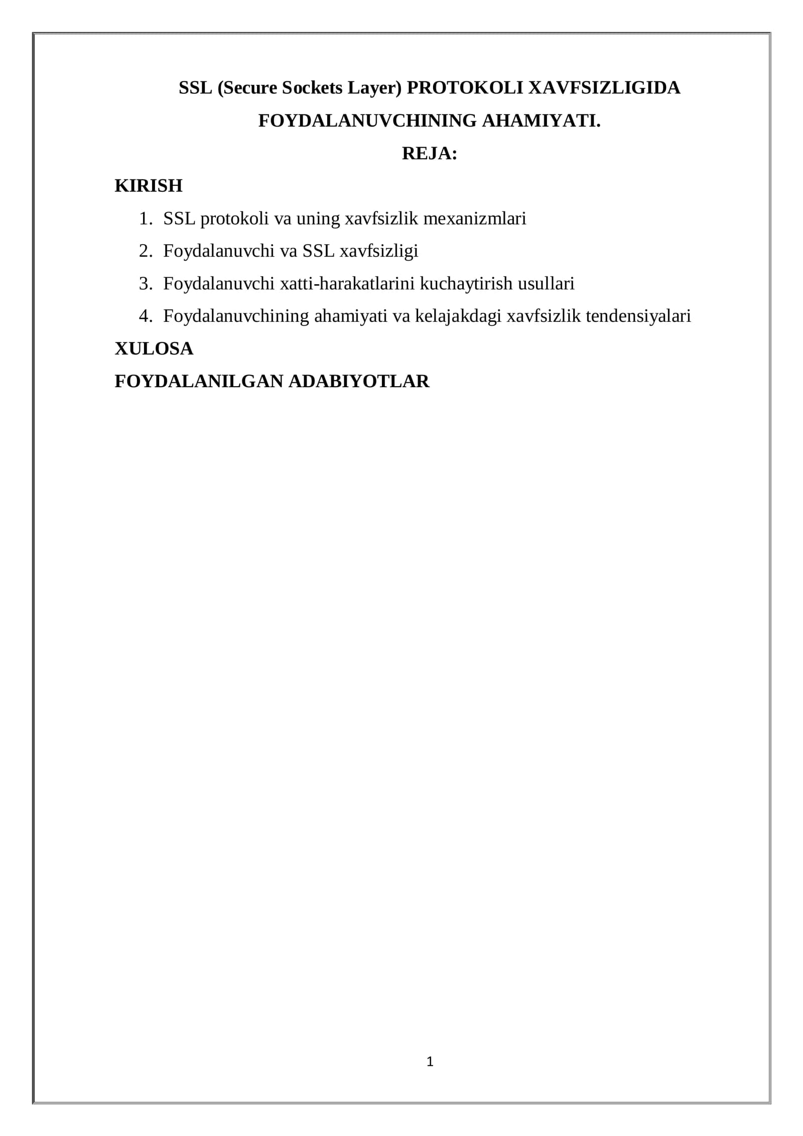 SSL (Secure Sockets Layer) PROTOKOLI XAVFSIZLIGIDA