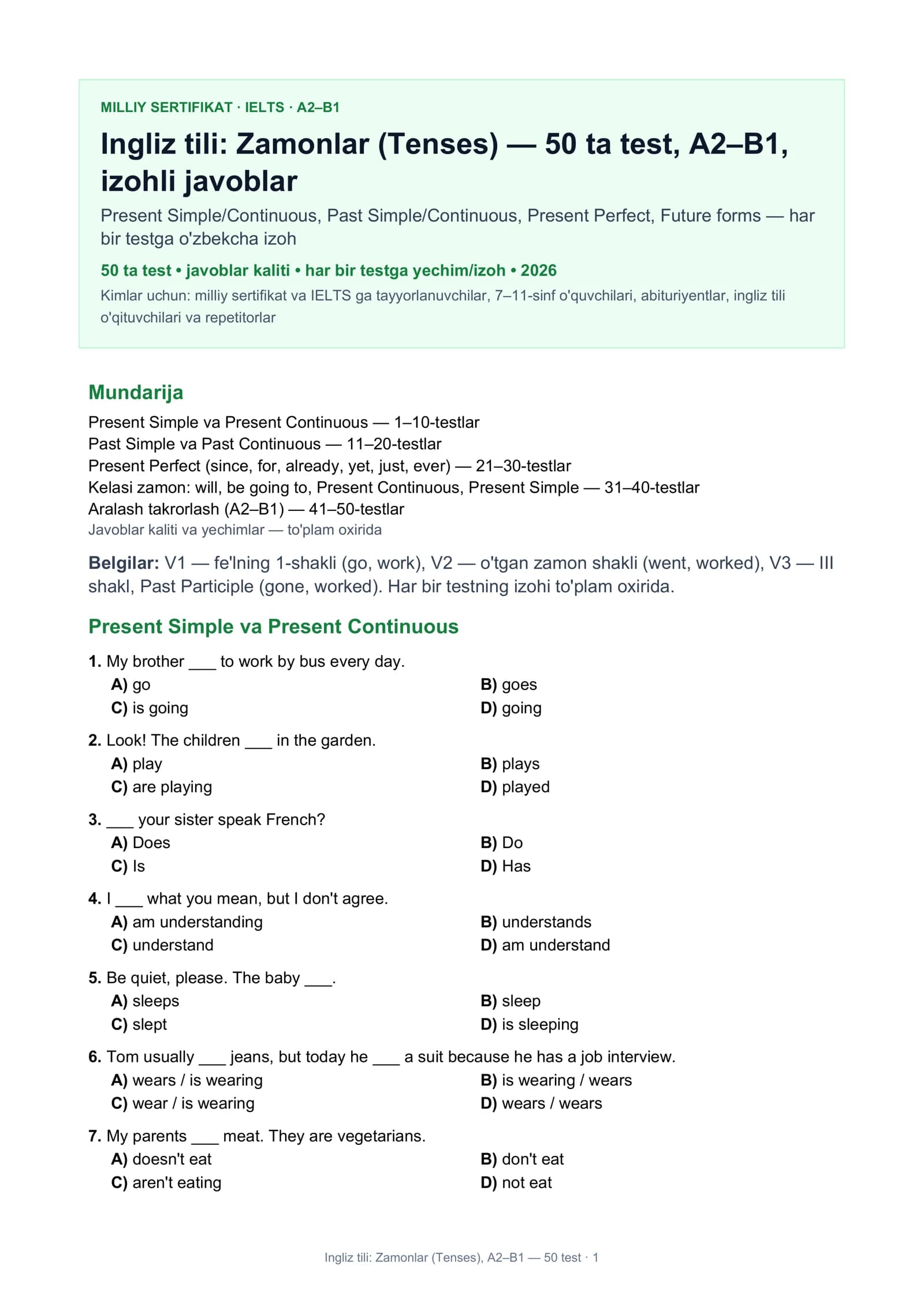 Ingliz tili: Zamonlar (Tenses)