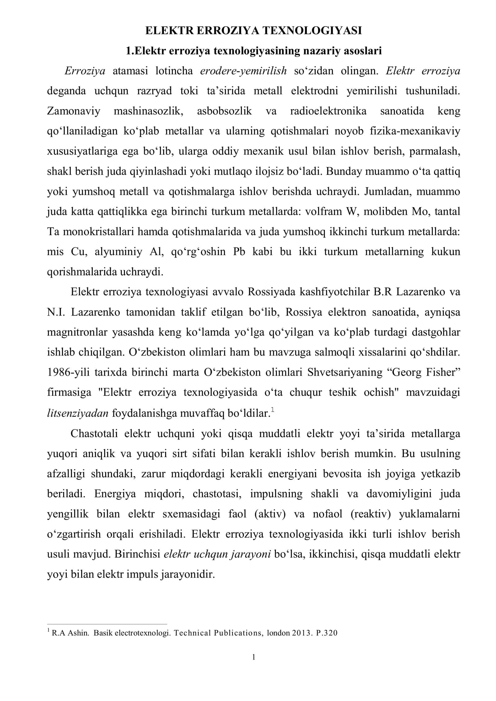 ELEKTR ERROZIYA TEXNOLOGIYASI