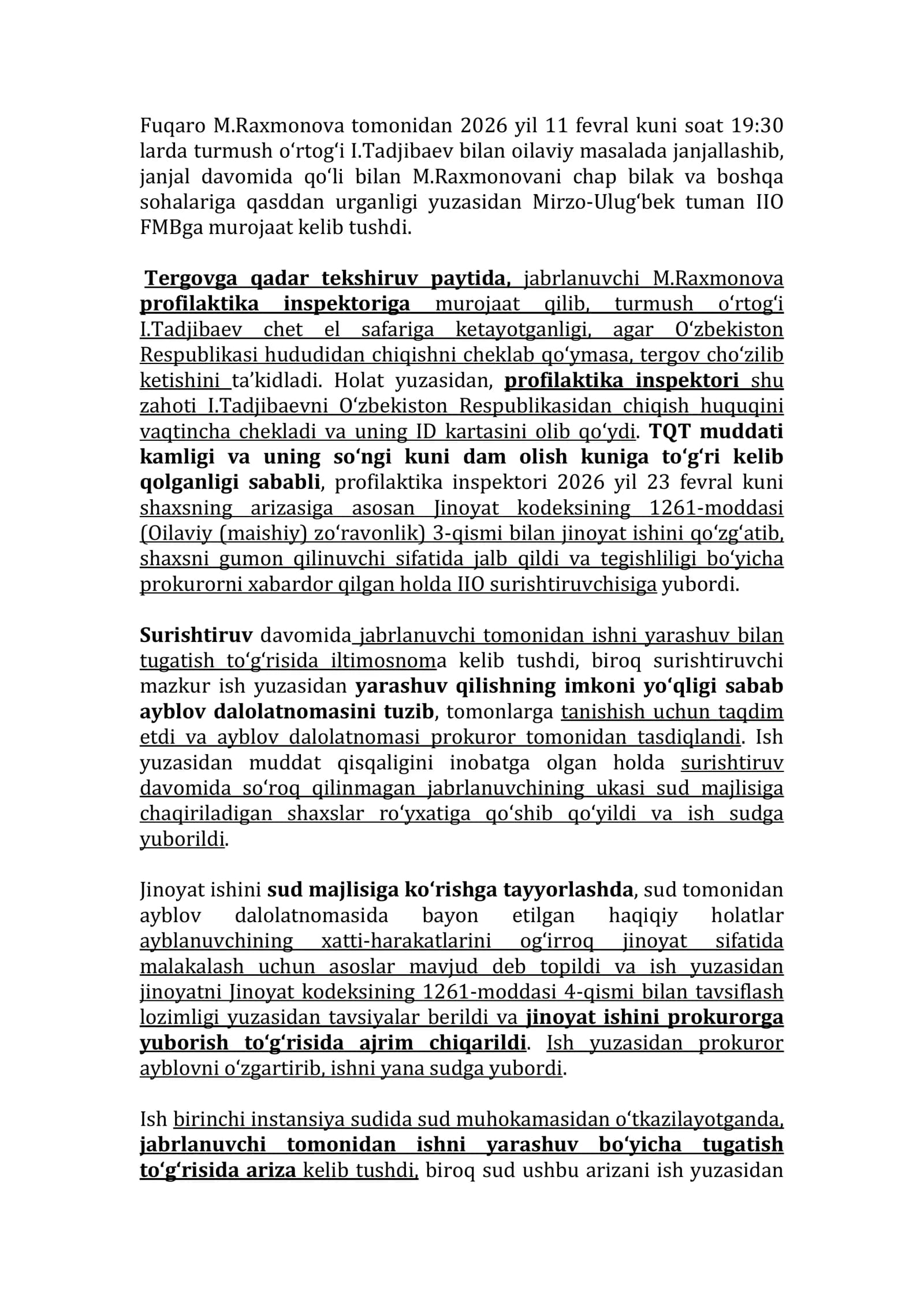 Jinoyat protsessual huquqidan yakuniy nazorati -kazusi 2026 yil