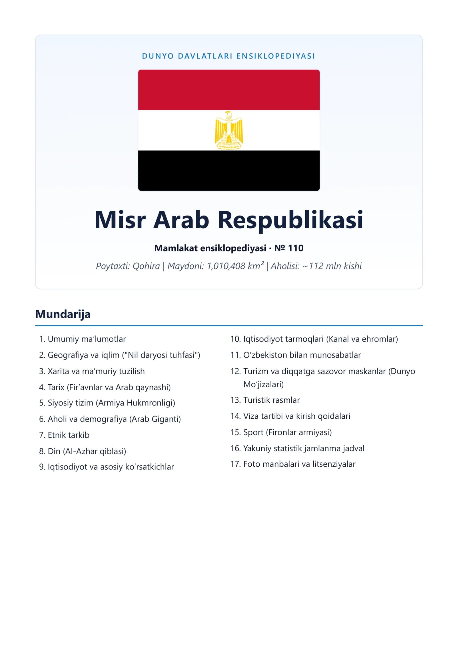 Misr Arab Respublikasi Mamlakat ensiklopediyasi