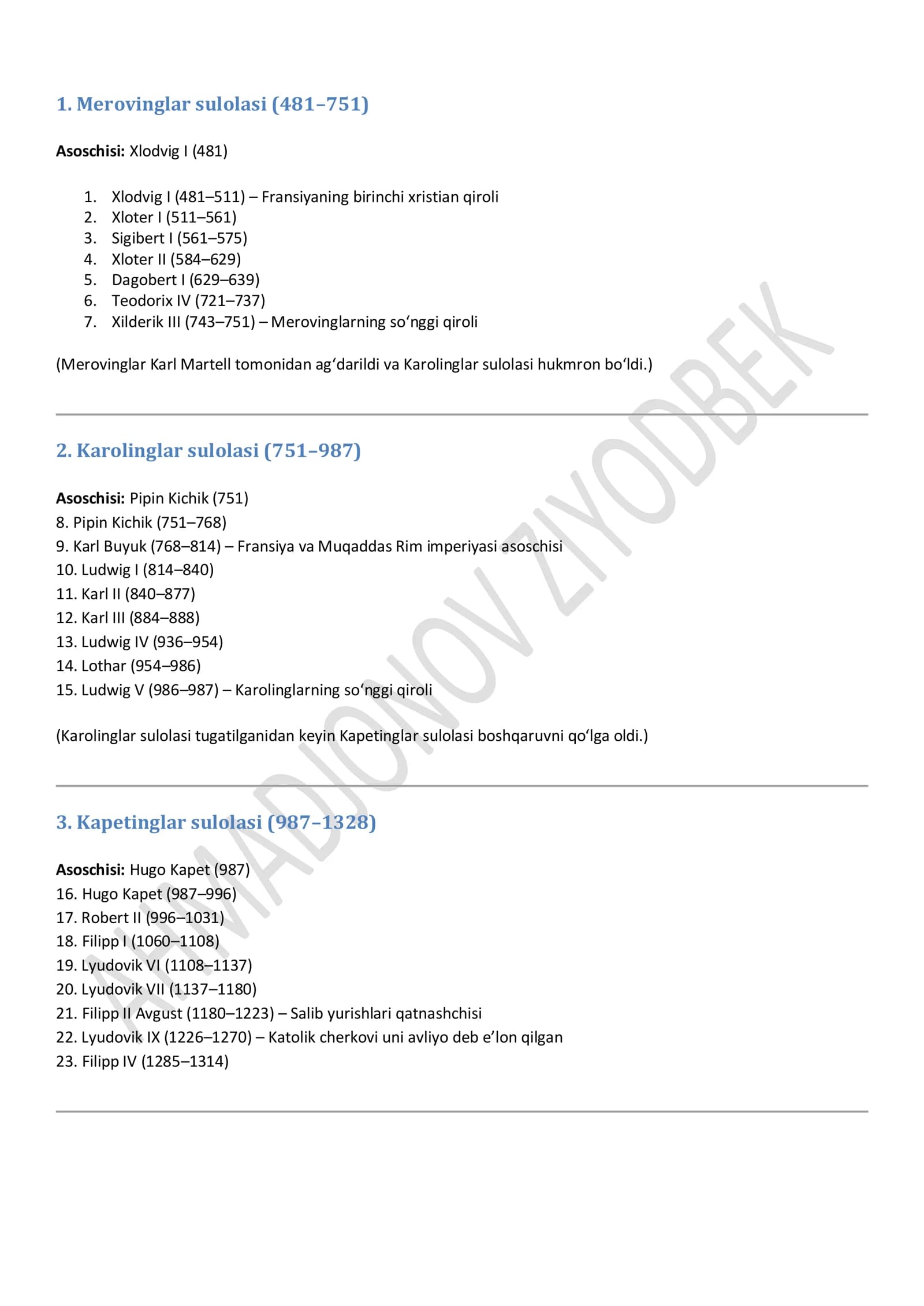 Merovinglar sulolasi (481–751)