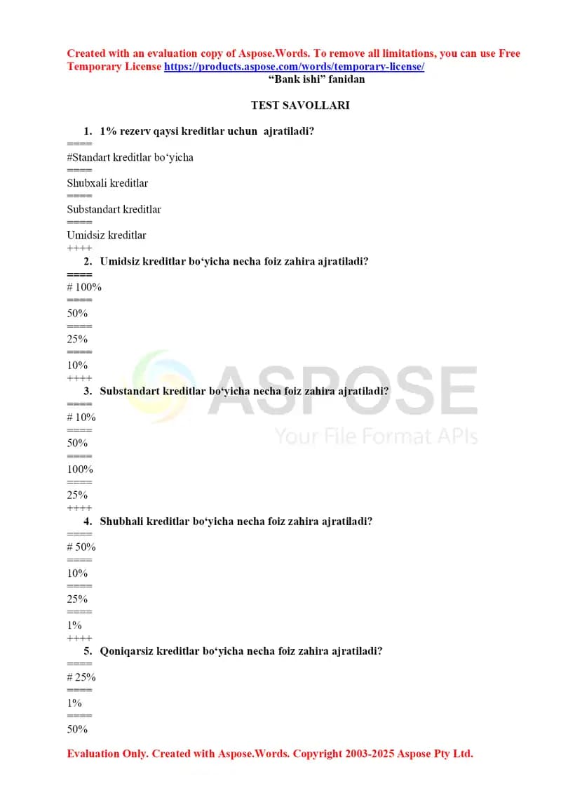 Bank ishi test 2025