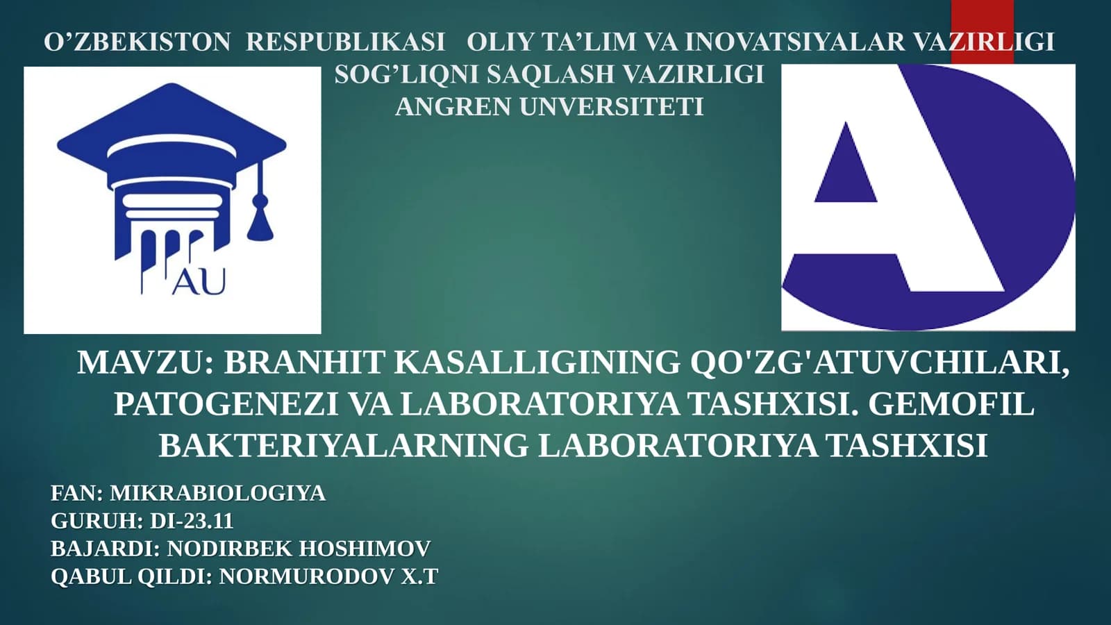 Branhit Kasalligining Qo'zg'atuvchilari, Patogenezi va Laboratoriya Tashxisi