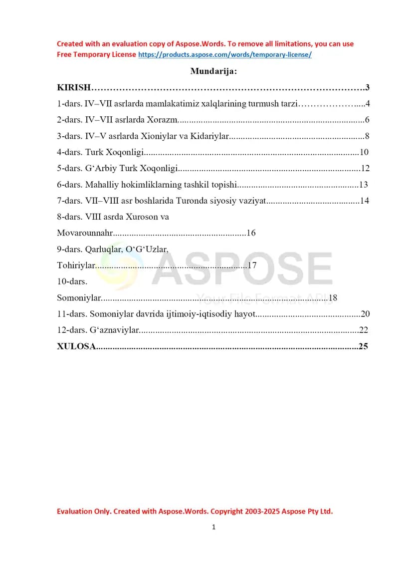 7-sinf O'zbekiston tarixi konspektlar