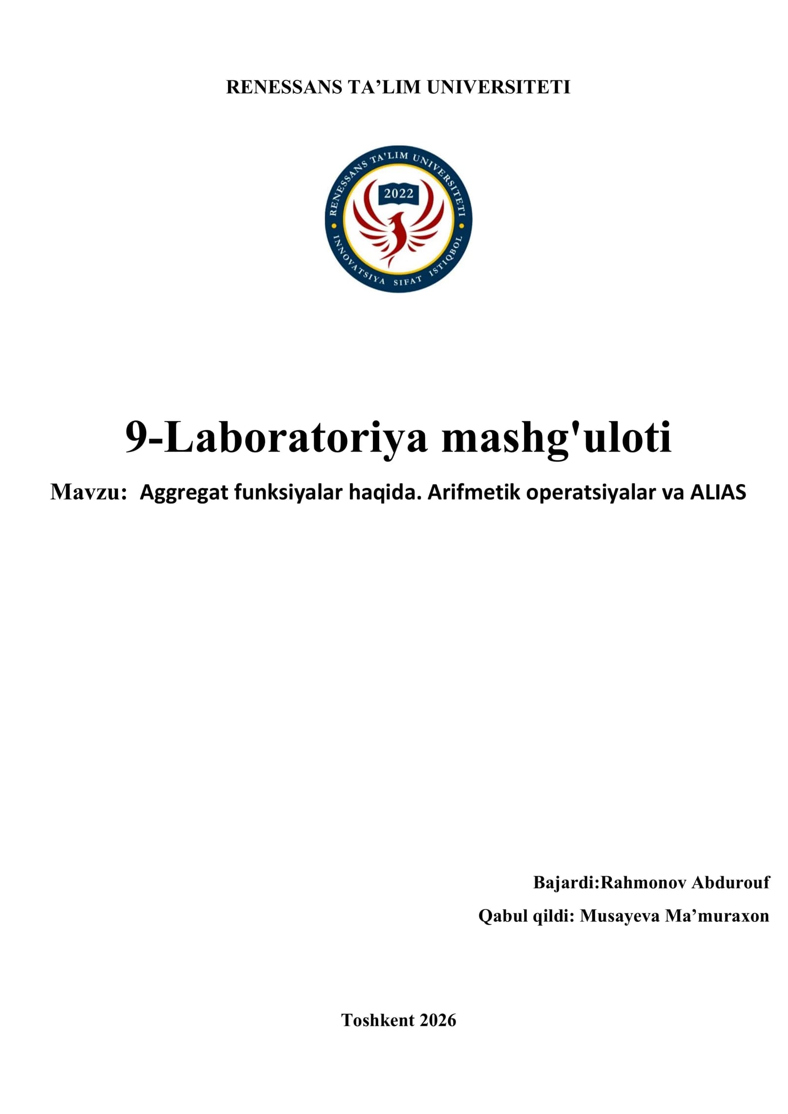 9-Laboratoriya mashg'uloti