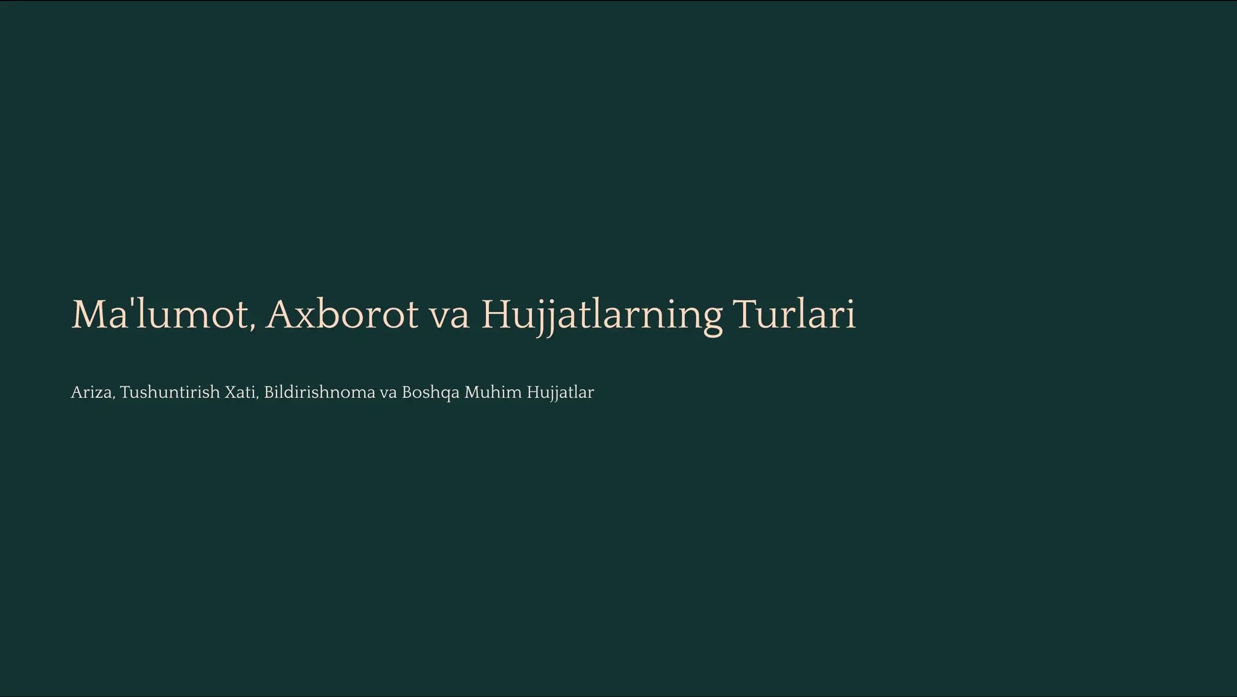 Ma'lumot, Axborot va Hujjatlarning Turlari