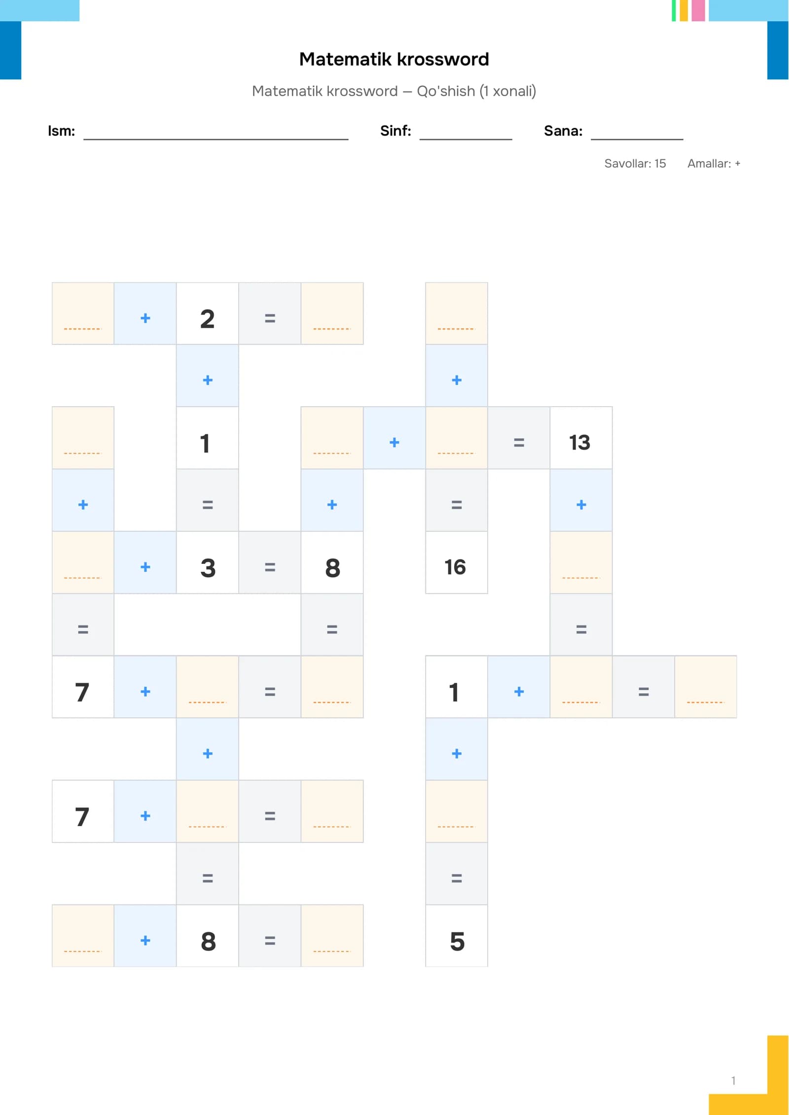 Matematik krossword