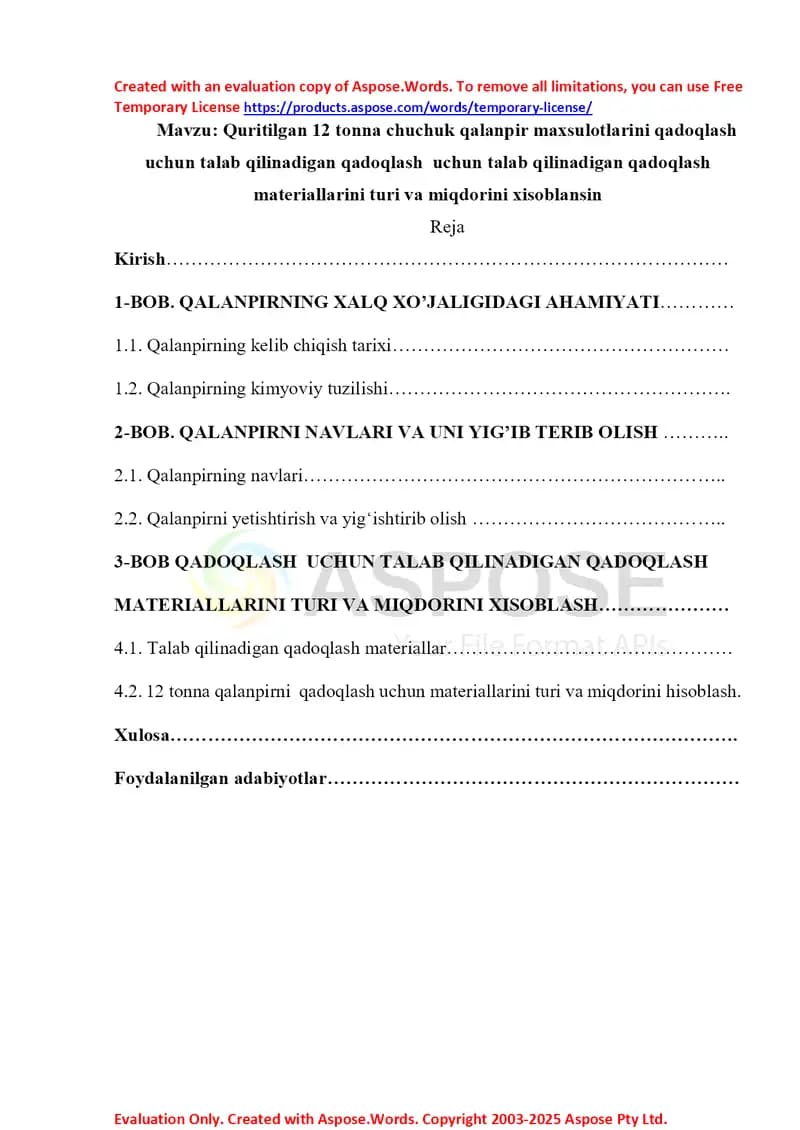 Quritilgan 12 tonna chuchuk qalampir maxsulotlarini qadoqlash uchun