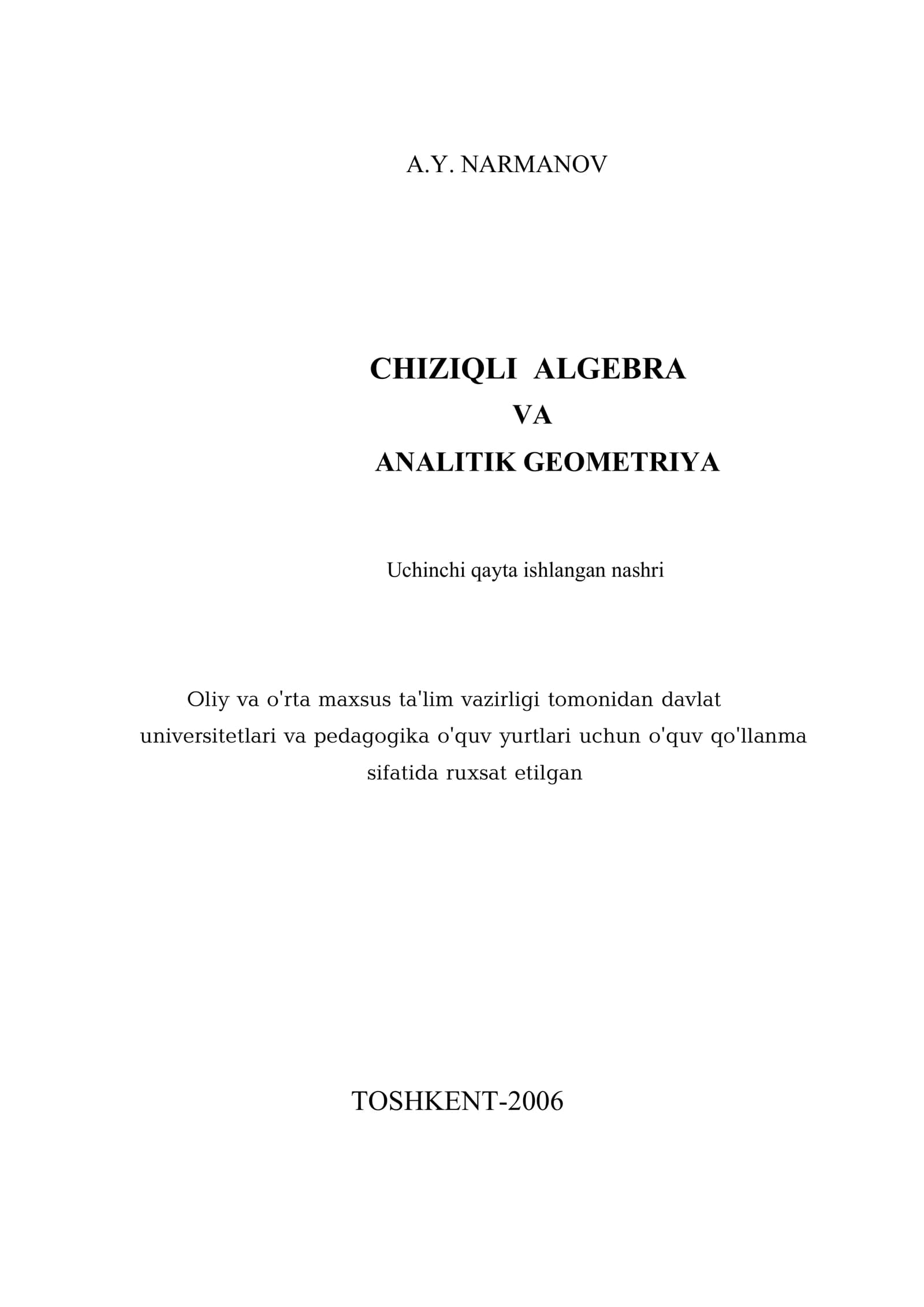 CHIZIQLIALGEBRA VA ANALITIK GEOMETRIYA