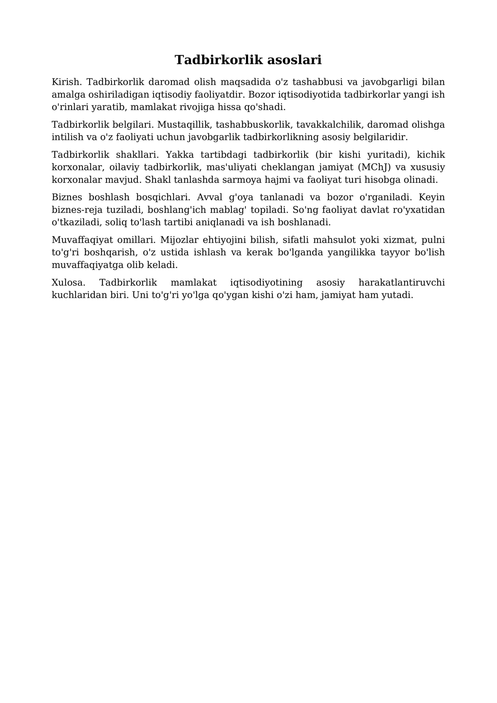 Tadbirkorlik asoslari