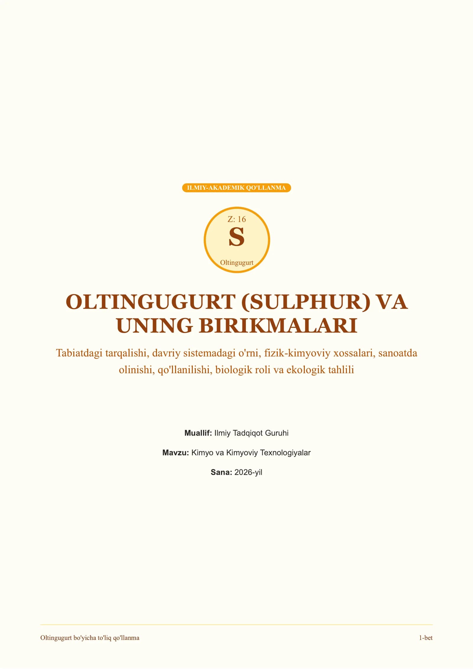 OLTINGUGURT (SULPHUR) VA UNING BIRIKMALARI haqida taqdimot
