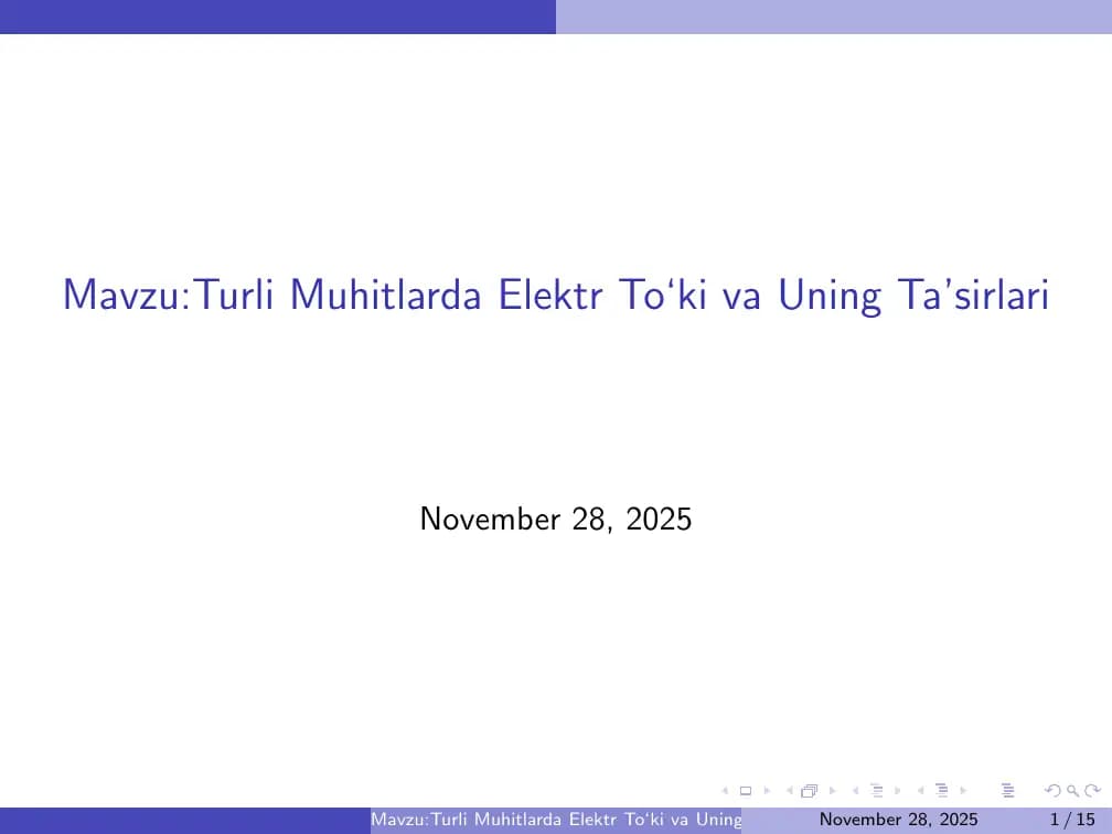Turli Muhitlarda Elektr To‘ki va Uning Ta’sirlari