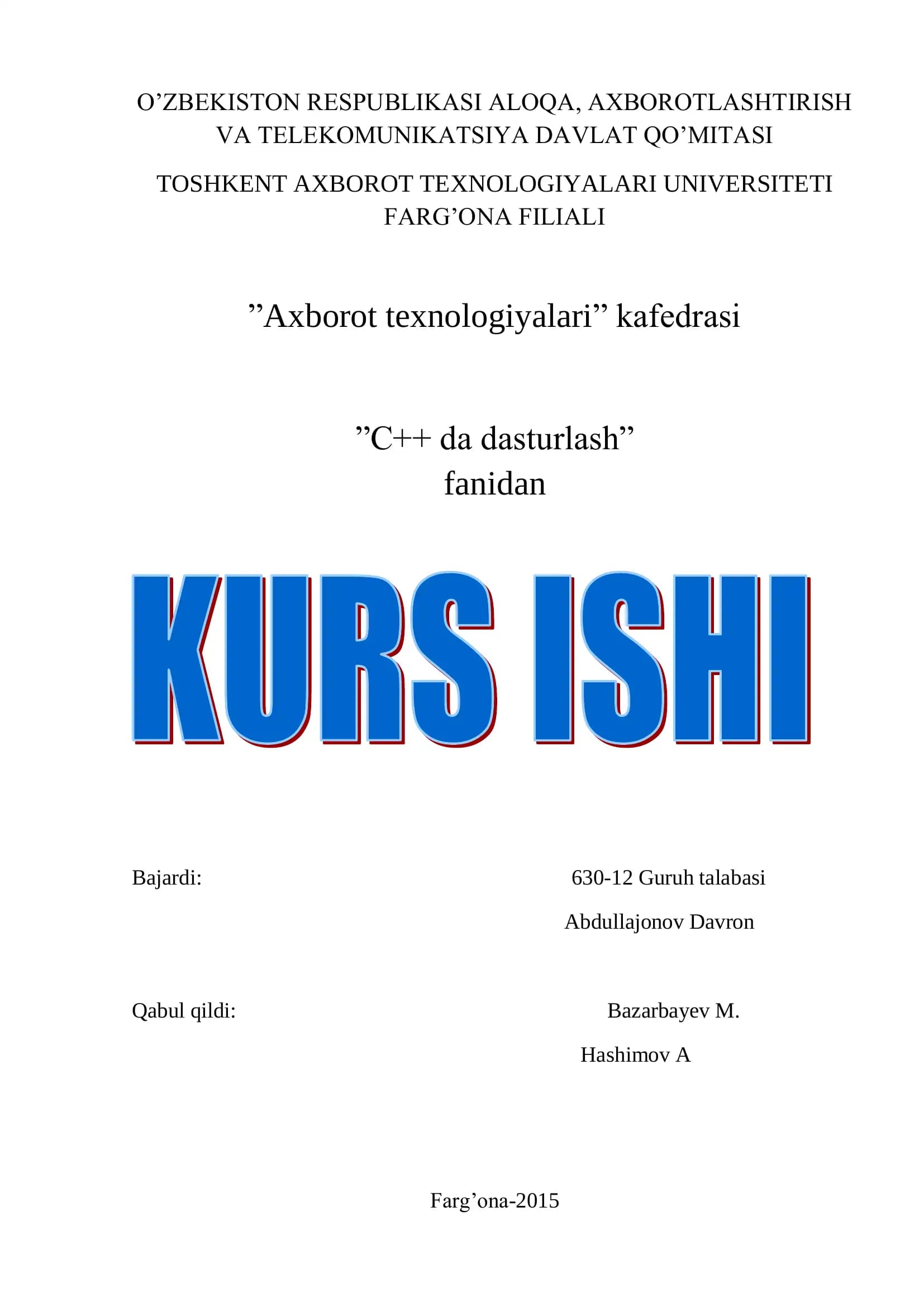 Avtoturargoh nazoratini amalga oshiruvchi dasturiy ta‘minot yaratish
