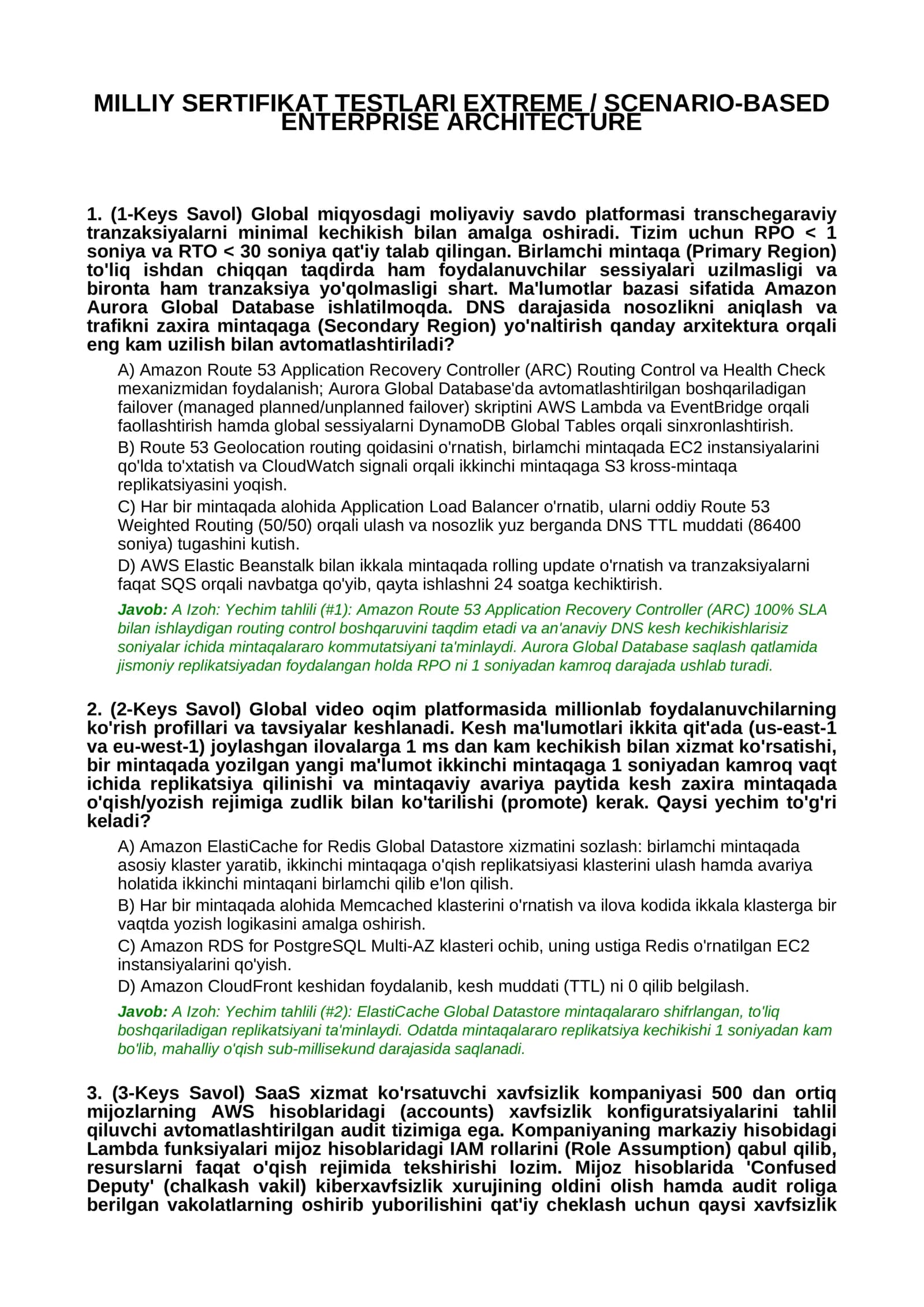 MILLIY SERTIFIKAT TESTLARI EXTREME / SCENARIO-BASED