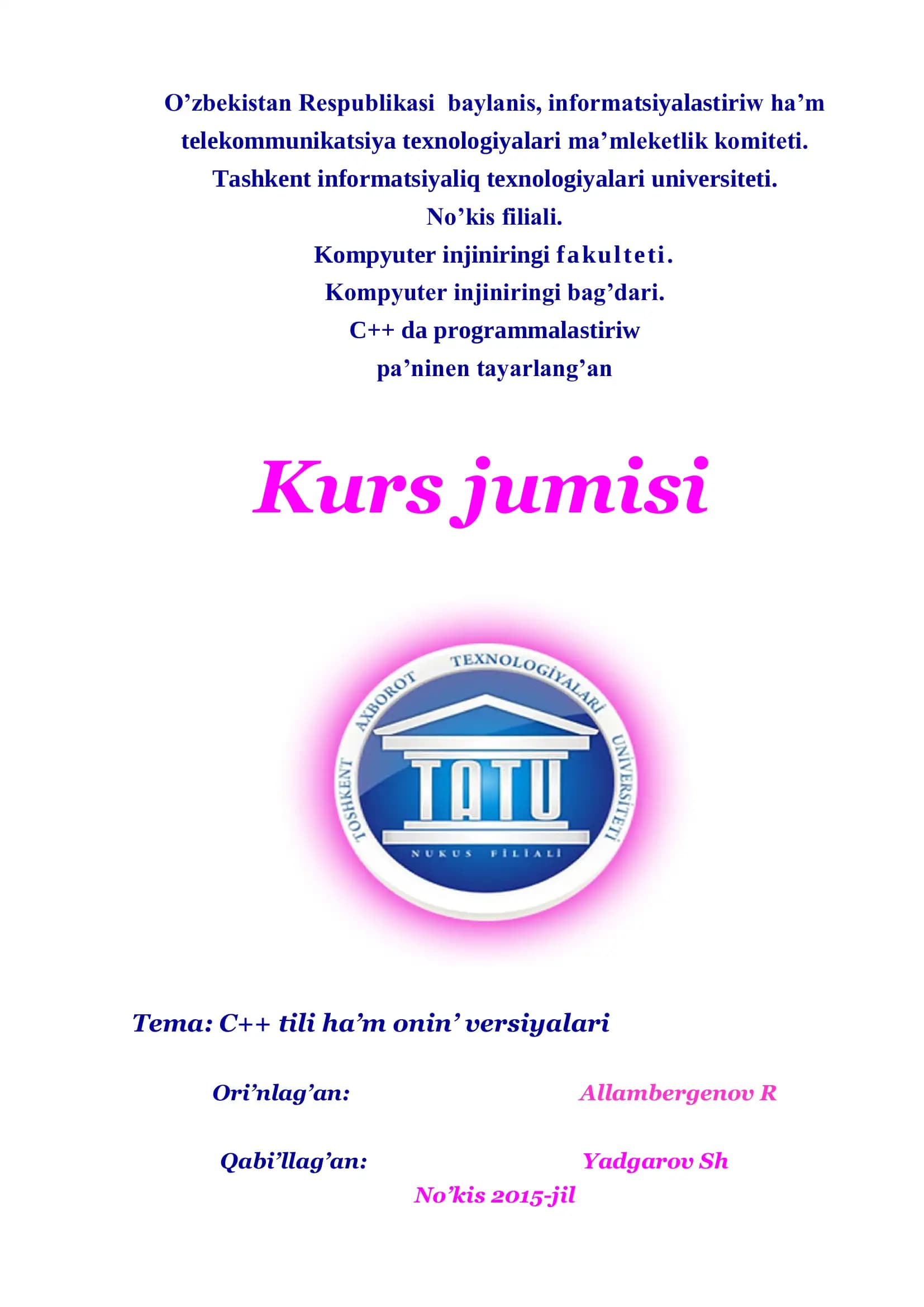 C++ da programmalastiriw