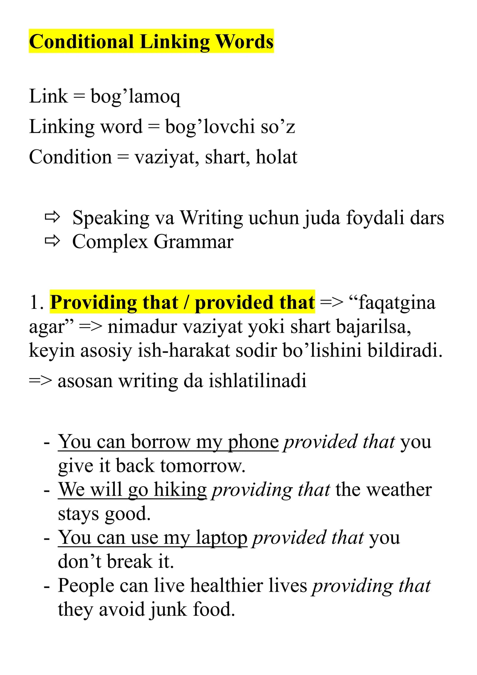 Conditional Linking Words