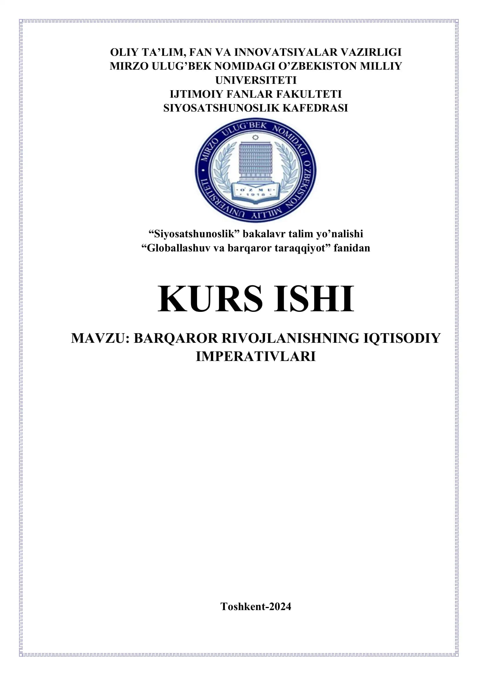 BARQAROR RIVOJLANISHNING IQTISODIY IMPERATIVLARI