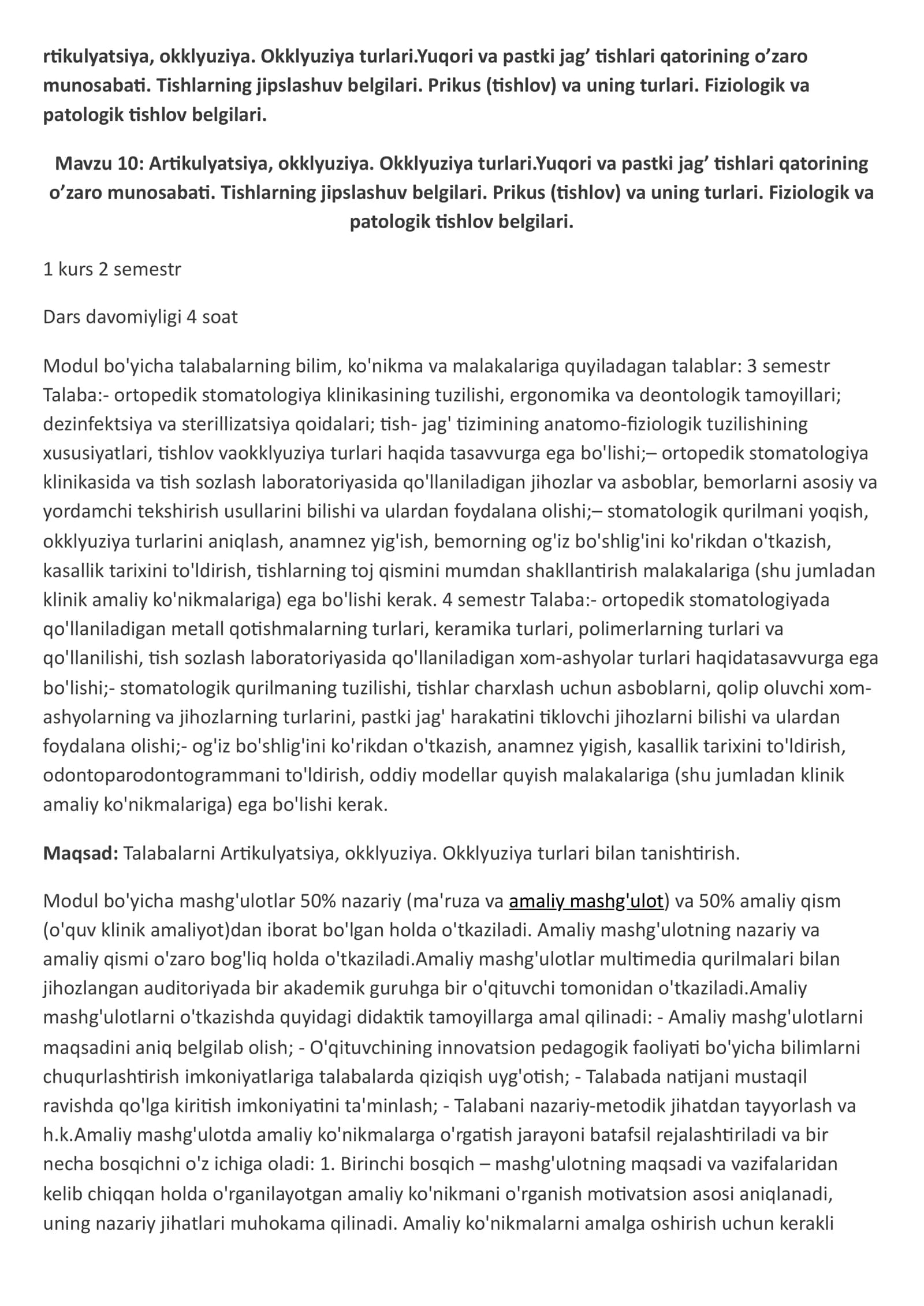Okkluziya turlari . tishlov va tishlov turlari