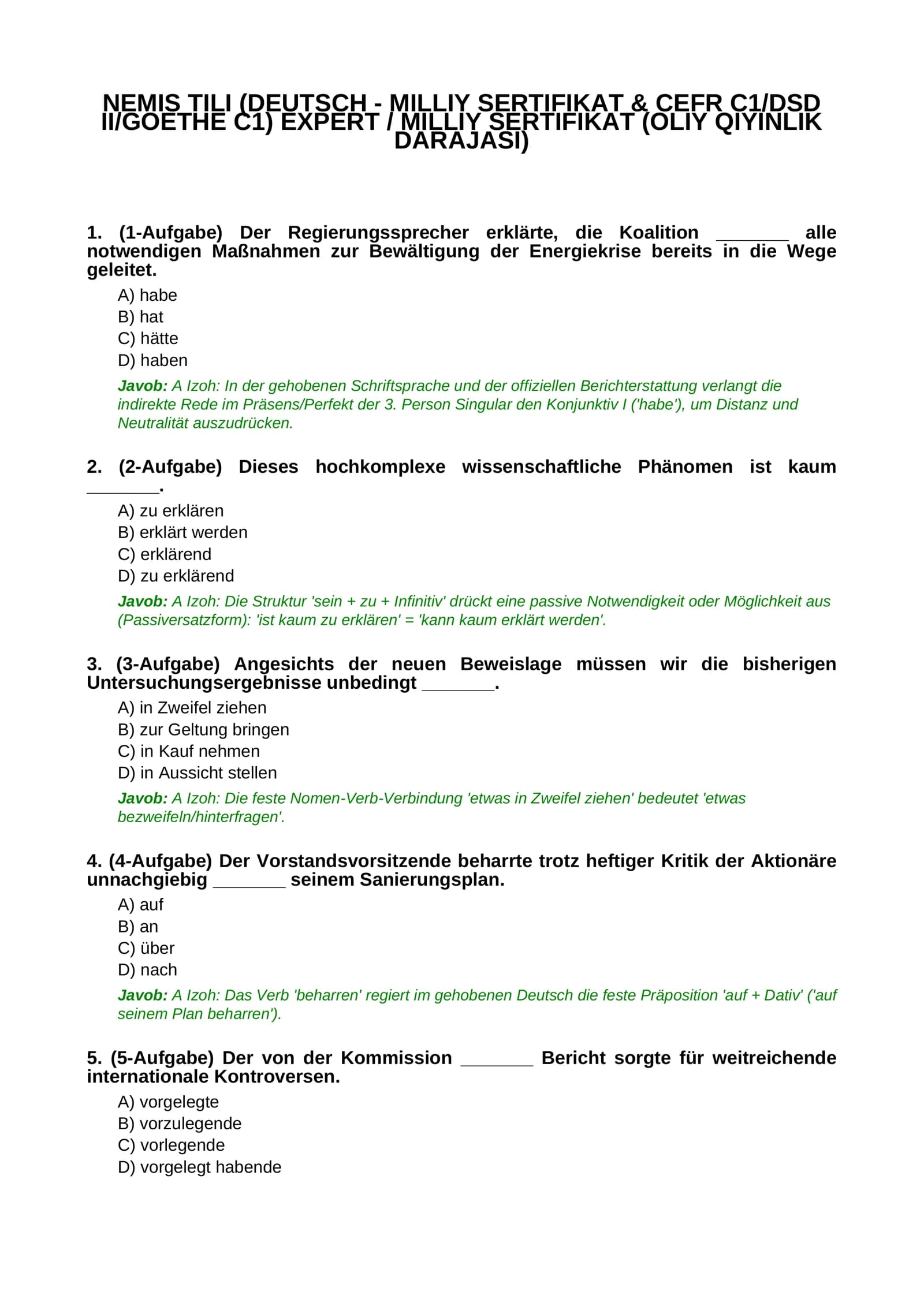 NEMIS TILI (DEUTSCH - MILLIY SERTIFIKAT & CEFR C1/DSD II/GOETHE C1)
