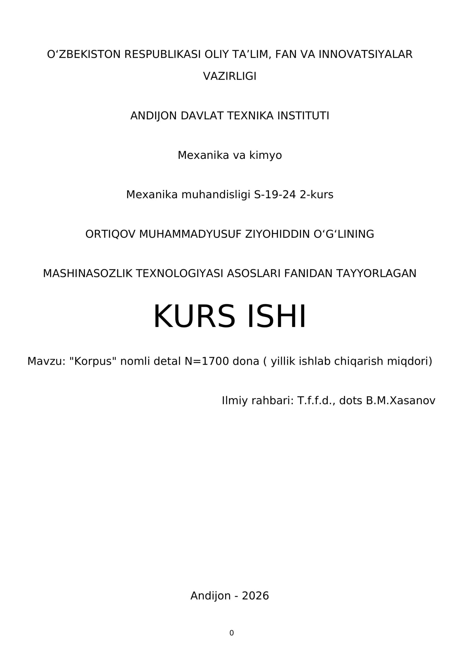 "Mashinasozlik texnologiyasi asoslari"