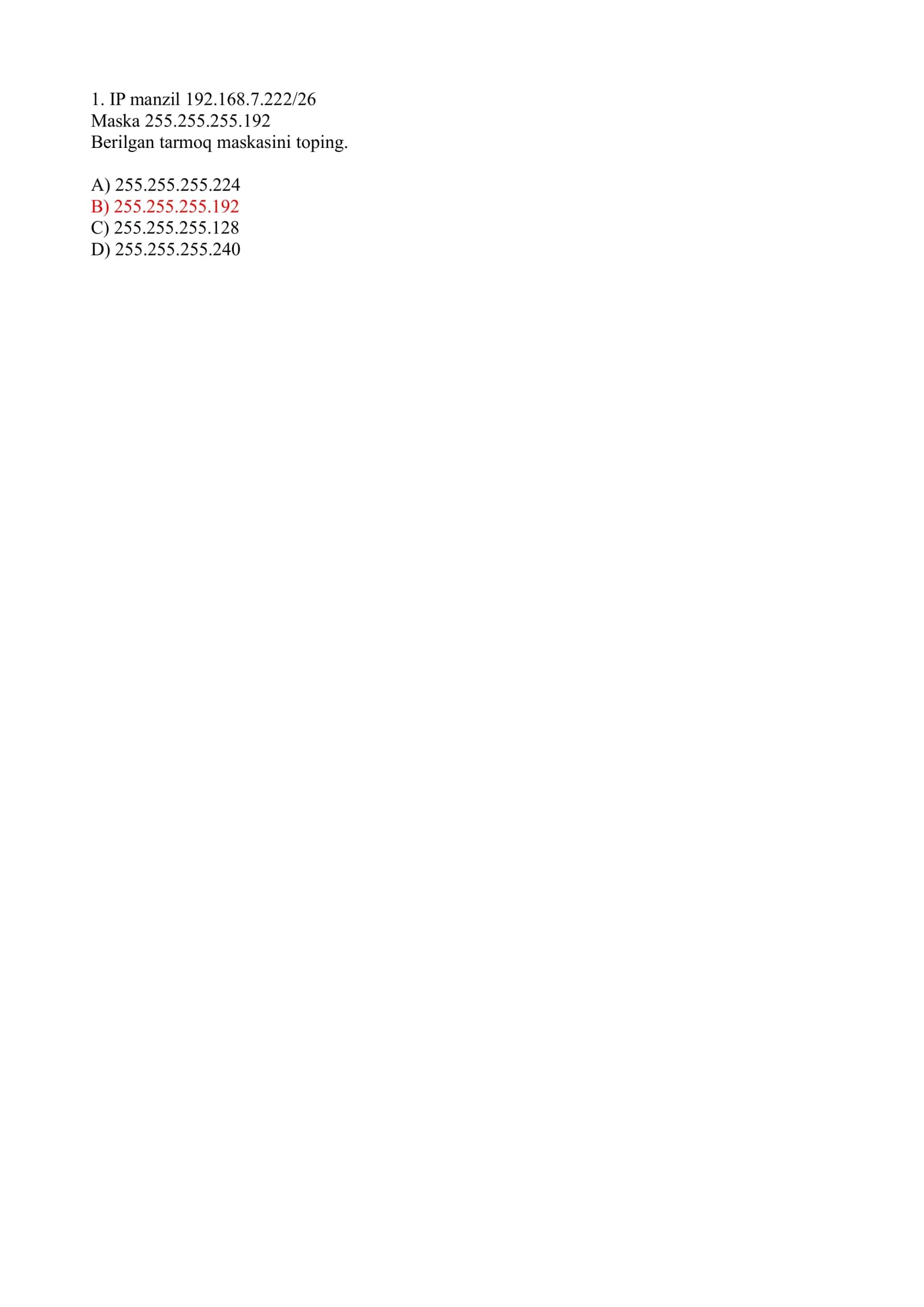 IP manzil 192.168.7.222/26