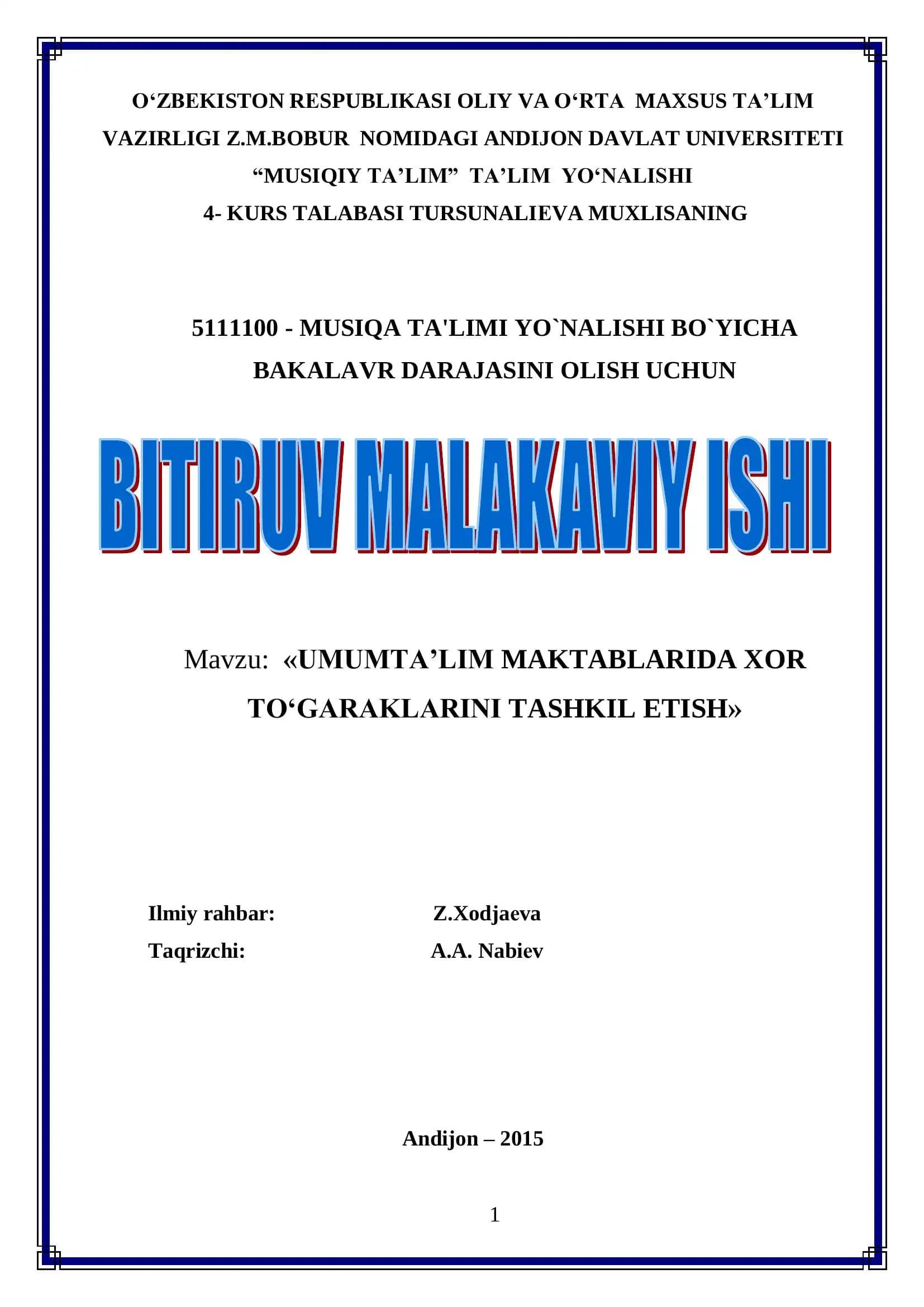 UMUMTALIM MAKTABLARIDA XOR JAMOALARINI TASHKIL ETISH