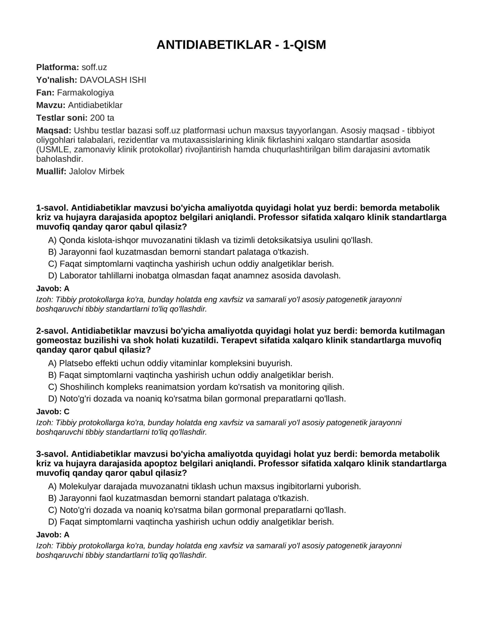 Antidiabetiklar - 1-Qism