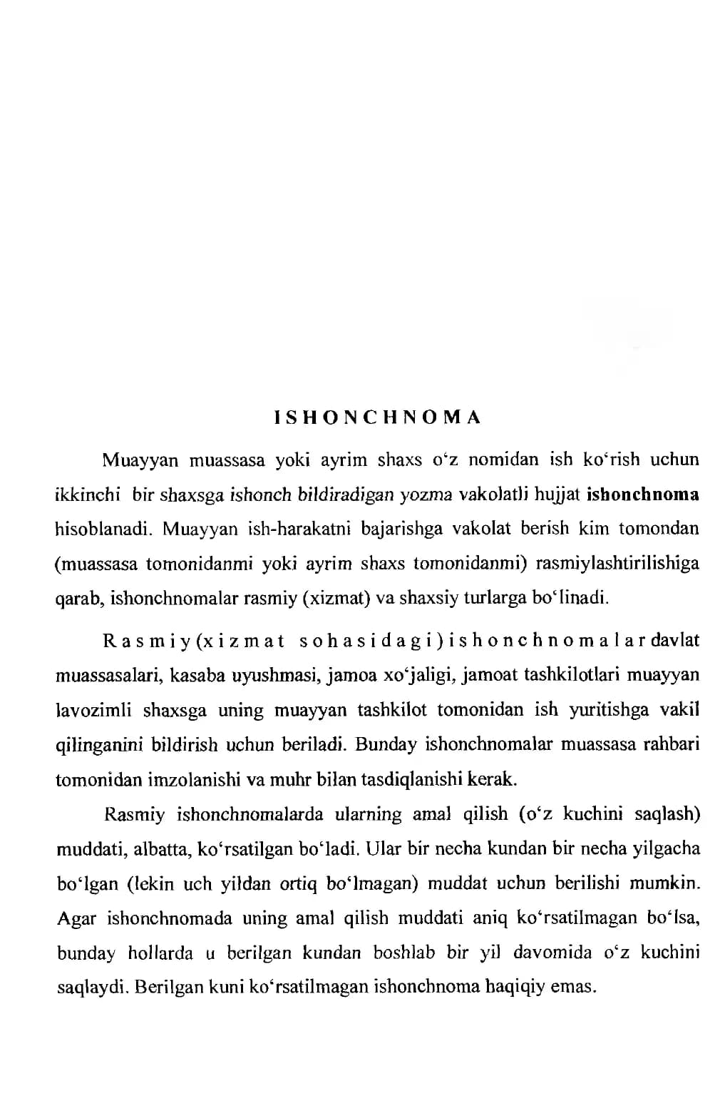 Ishonchnoma qoidalari