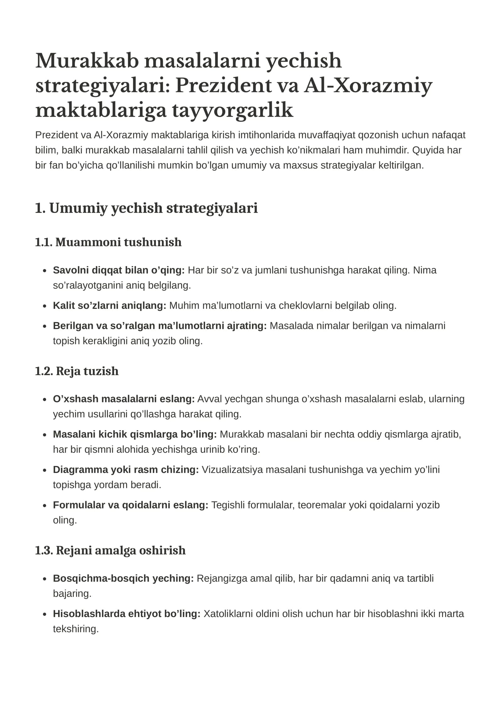 Murakkab masalalarni yechish strategiyalari: Prezident va Al-Xorazmiy
