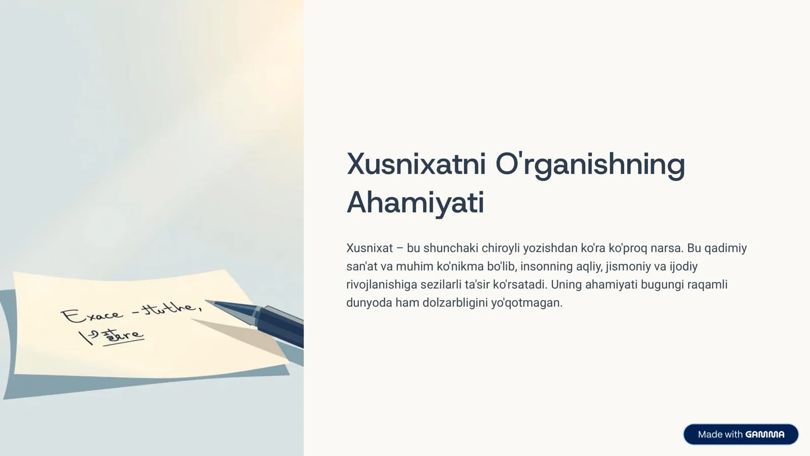 Xusnixatni O'rganishning