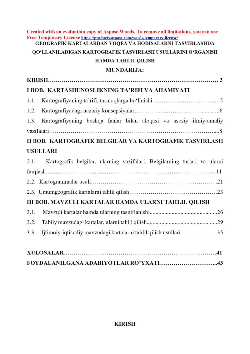 GEOGRAFIK KARTALARDAN VOQEA VA HODISALARNI TASVIRLASHDA QOʻLLANILADIGAN KARTOGRAFIK TASVIRLASH USULLARINI OʻRGANISH HAMDA TAHLIL QILISH