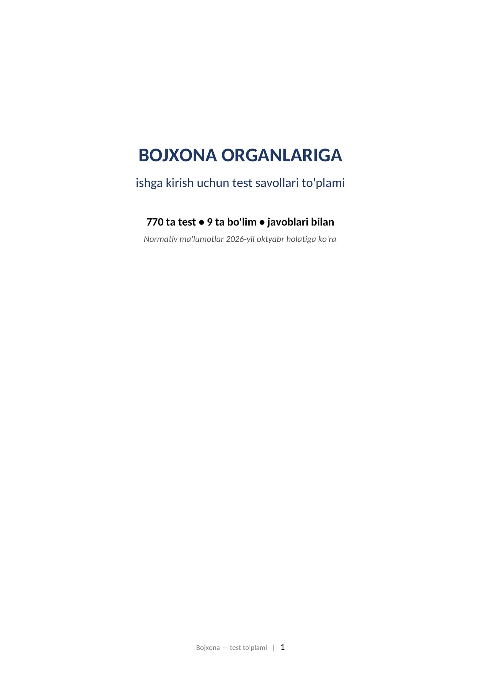Bojxona organlariga ishga kirish uchun savol javoblar test savollari shaklida (770 ta) 2026