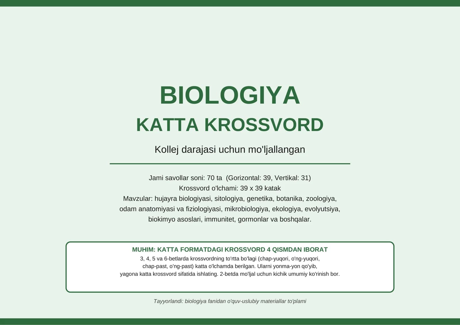 BIOLOGIYA KROSSVORD