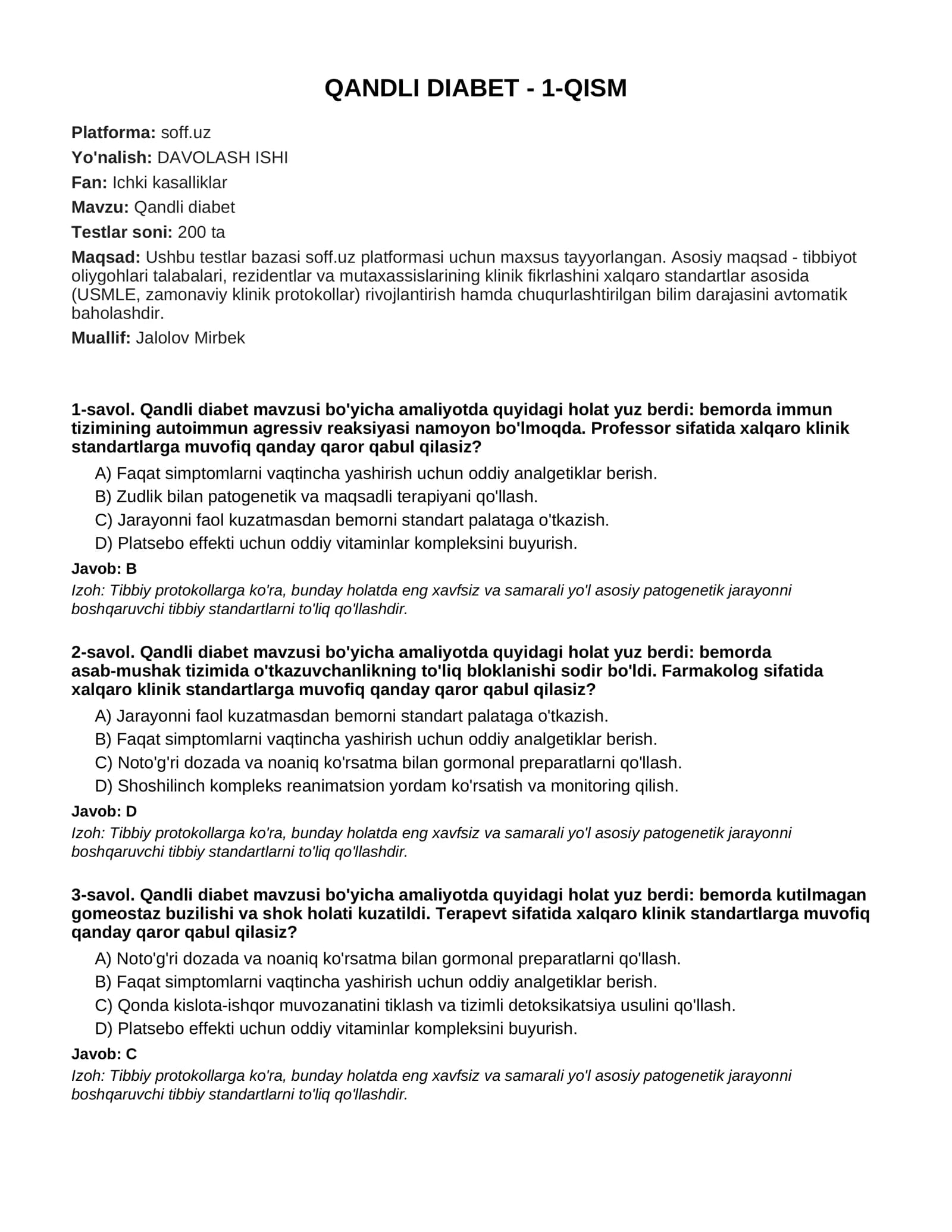 QANDLI DIABET - 1-QISM
