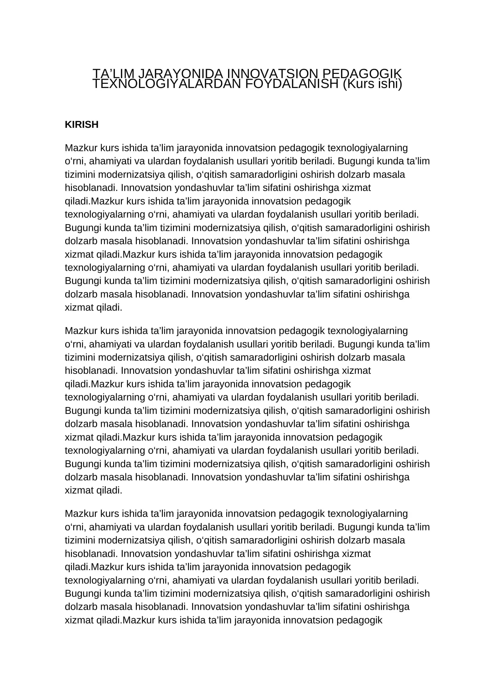 Pedagogika kurs ishi