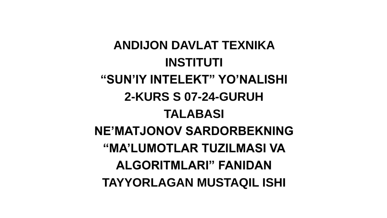 MUSTAQIL ISH - Paralel Ishlovchilik va Undagi Muammolar
